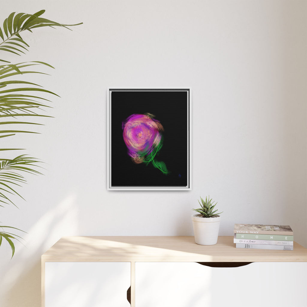 Abstract Rose Swirl Matte Framed Canvas — Multicolor Floral Wall Art