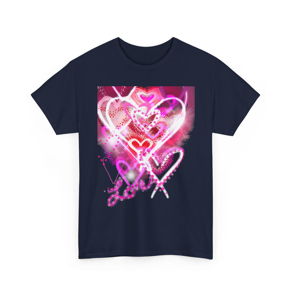 Love Hearts Tee — Pink Watercolor Heart Design Valentine’s Day T‑Shirt