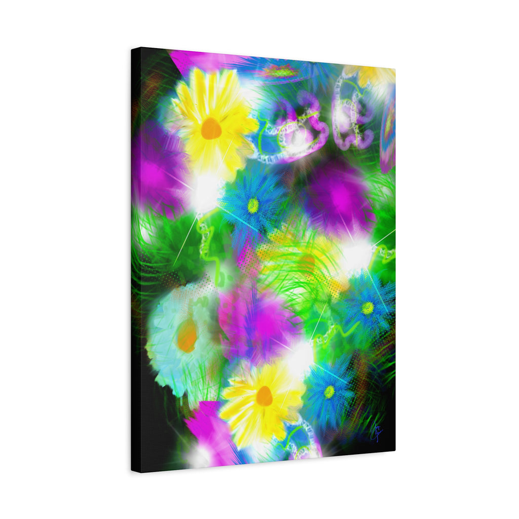 Bright Floral Abstract Matte Canvas Wall Art — Vibrant Daisy Pop