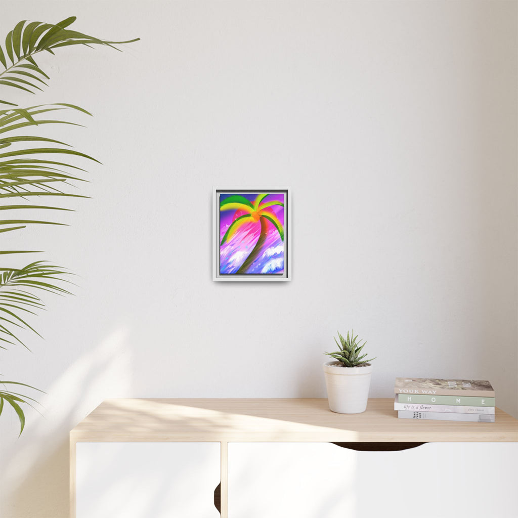 Framed Matte Canvas Print — Neon Palm Beach Art