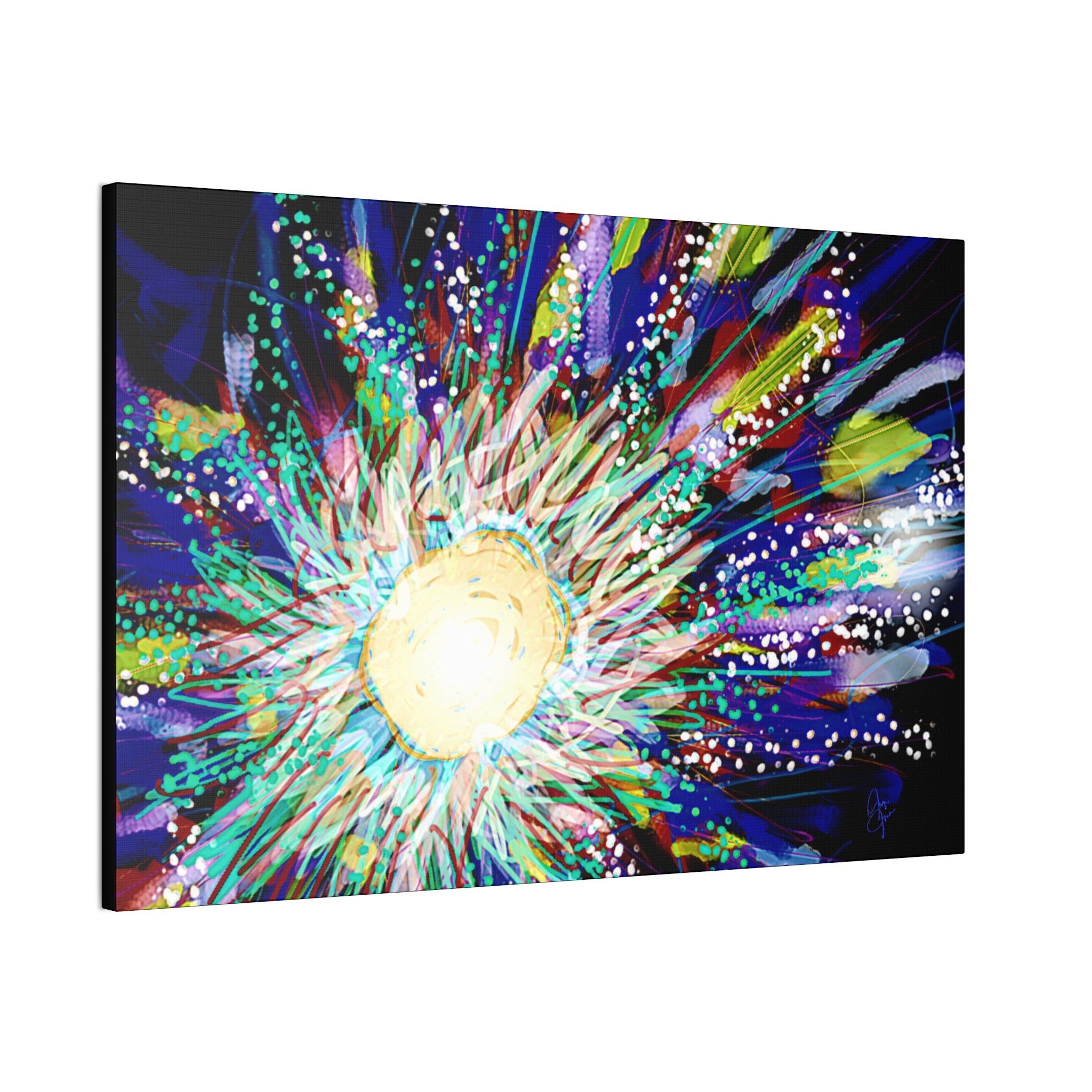 Abstract Cosmic Burst Canvas Wall Art — Colorful Sunflower Explosion on Black