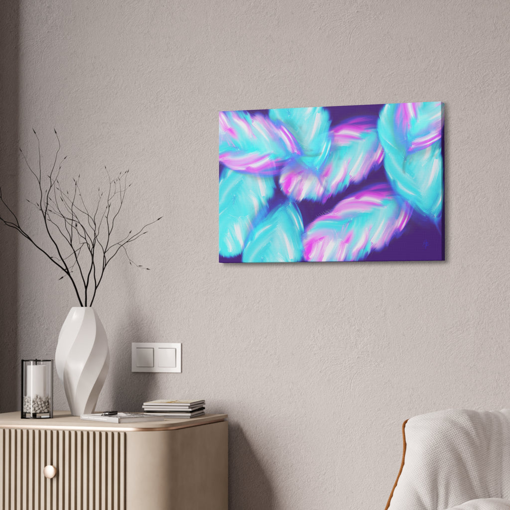 Abstract Neon Feathers Canvas Print — Turquoise & Pink Stretched Wall Art