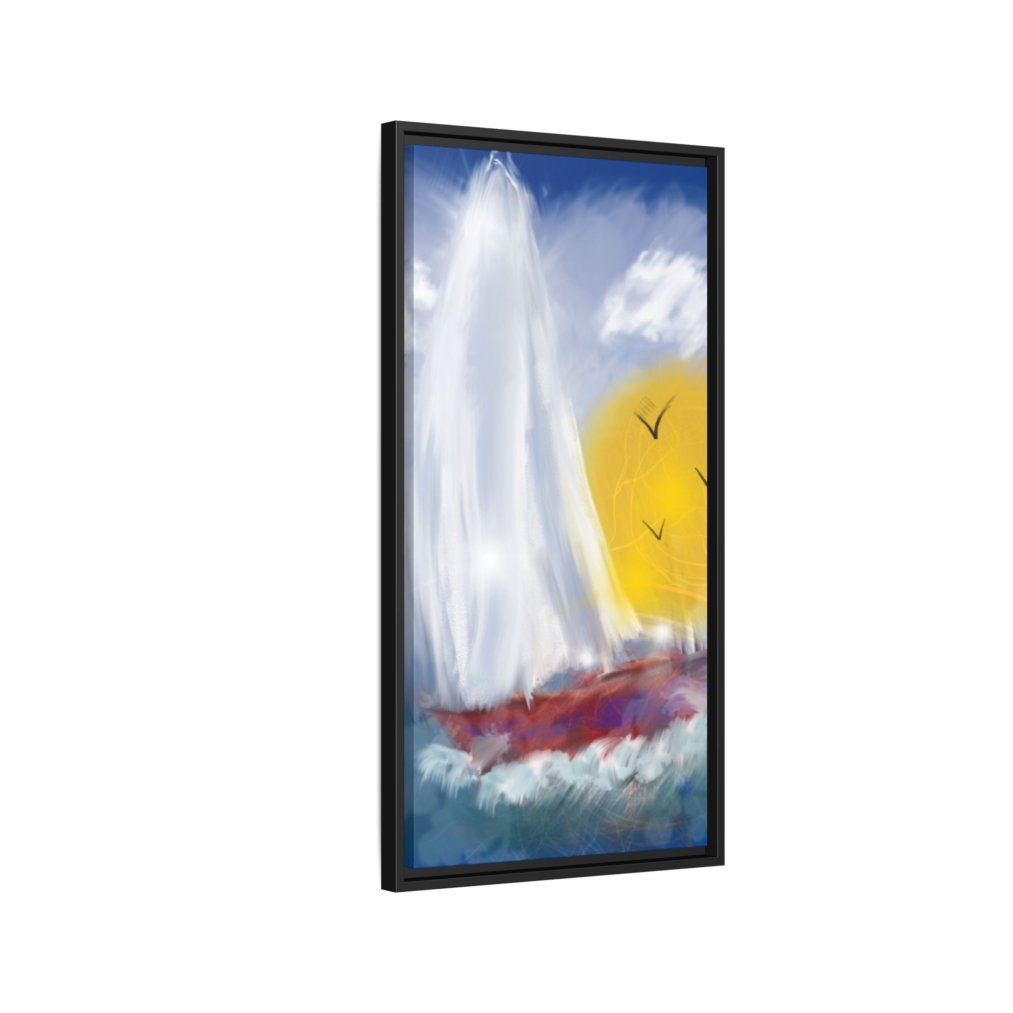 Sailboat Sunset Matte Framed Canvas Print — Coastal Seascape Wall Art