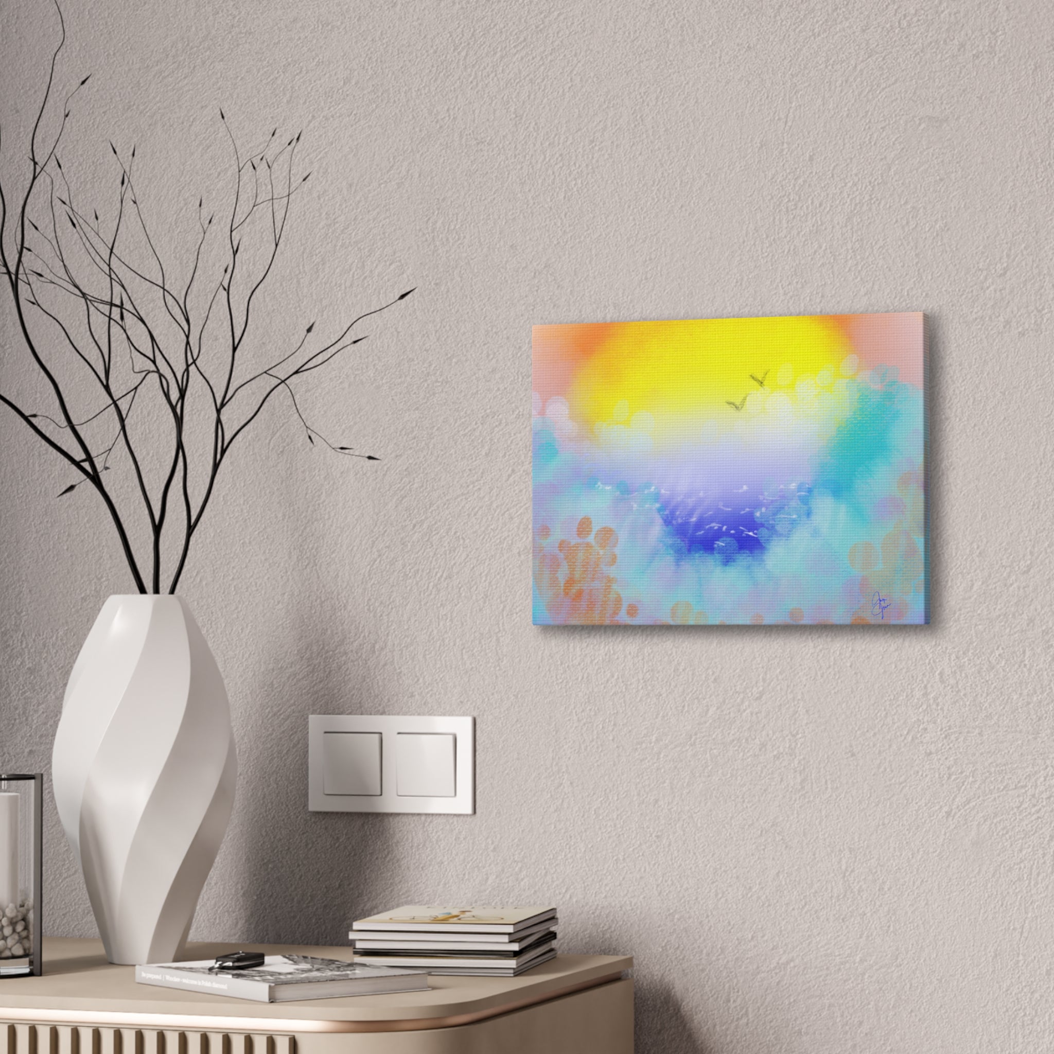 Sunrise Seascape Canvas Wall Art – Pastel Ocean Waves with Birds