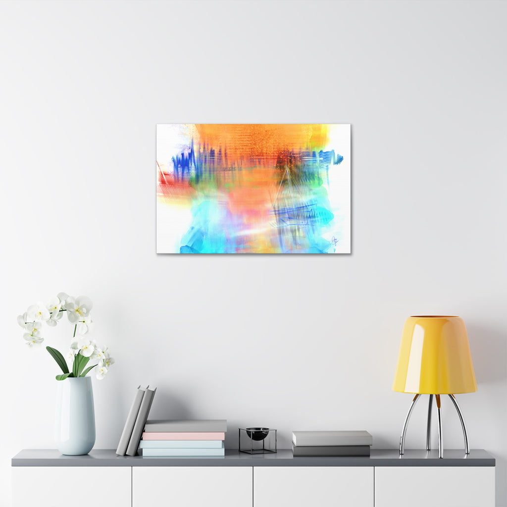 Abstract Color Burst Canvas — Vibrant Orange & Blue Stretched Wall Art