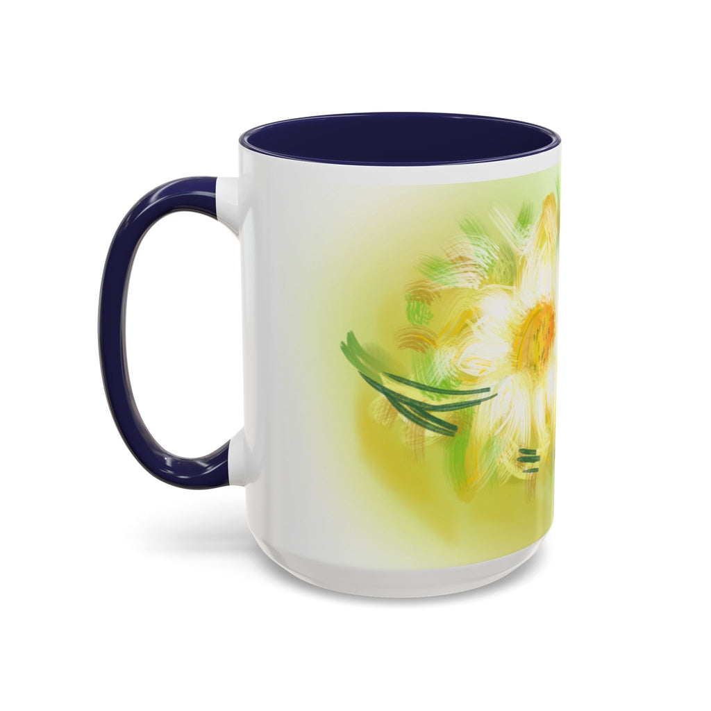 Sunlit Daisy Accent Coffee Mug — Yellow Floral 11/15oz