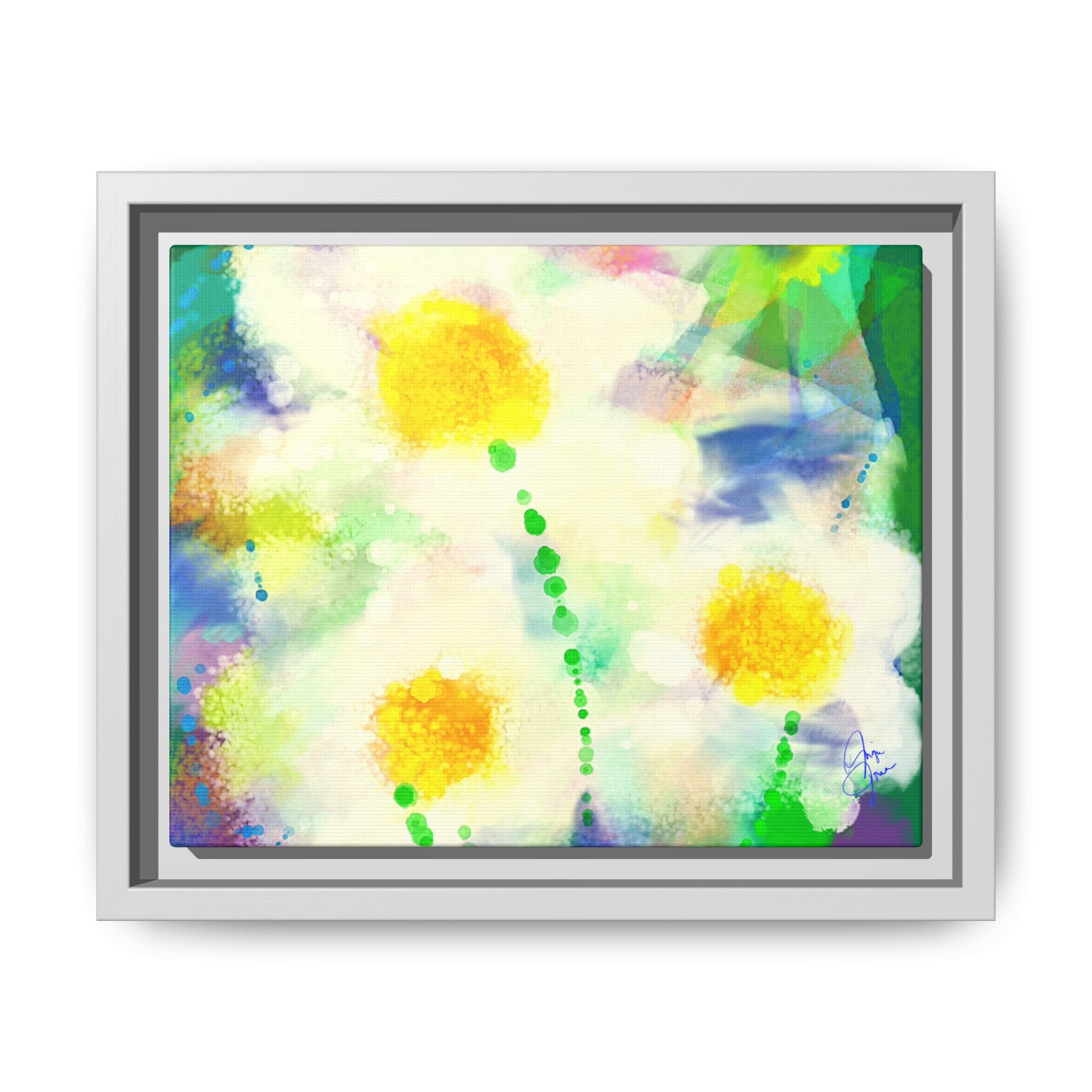 Framed Matte Canvas - Watercolor Yellow Floral Abstract Wall Art
