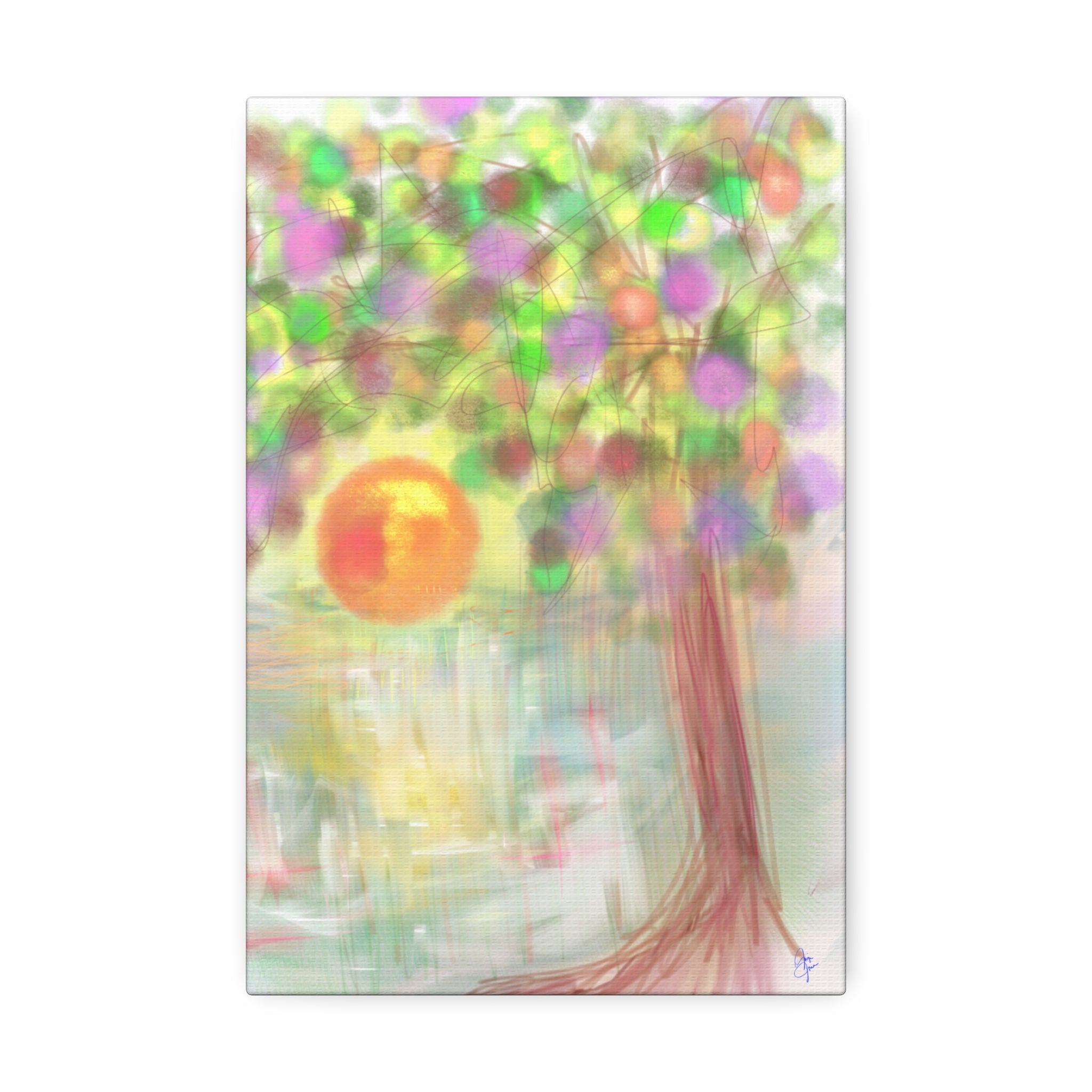 Canvas Art Print — Colorful Abstract Tree with Sun, Stretched Canvas 1.5"