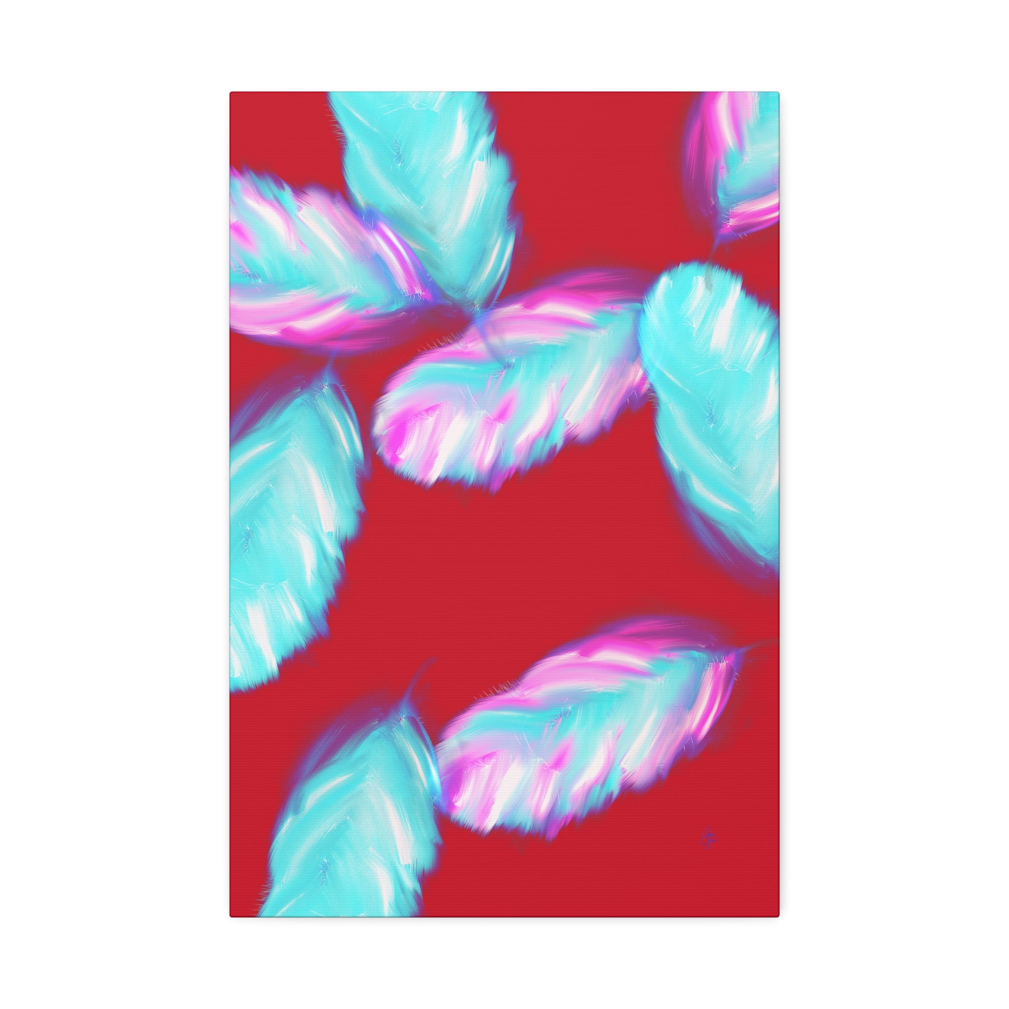 Abstract Neon Feathers Canvas Print — Turquoise & Pink Stretched Wall Art