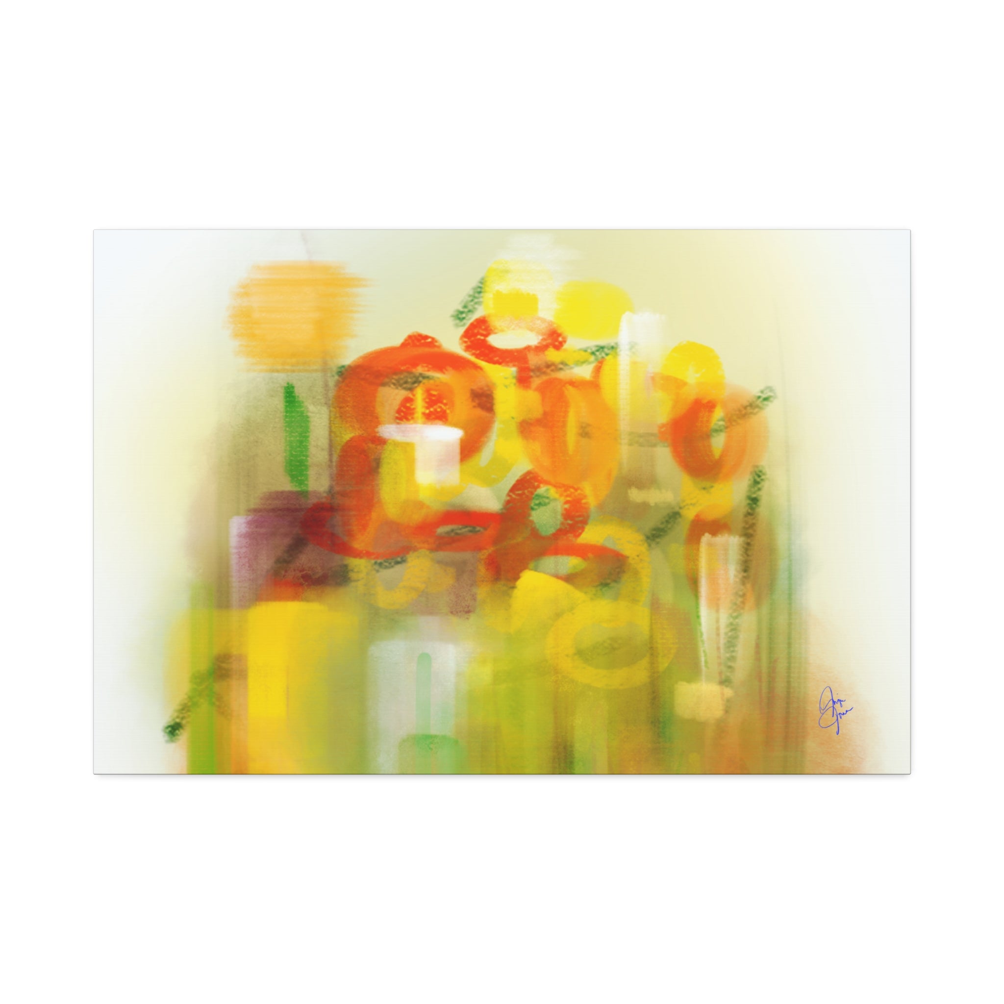 Abstract Floral Canvas Print – Yellow & Orange Stretched Wall Art (1.5" Depth)
