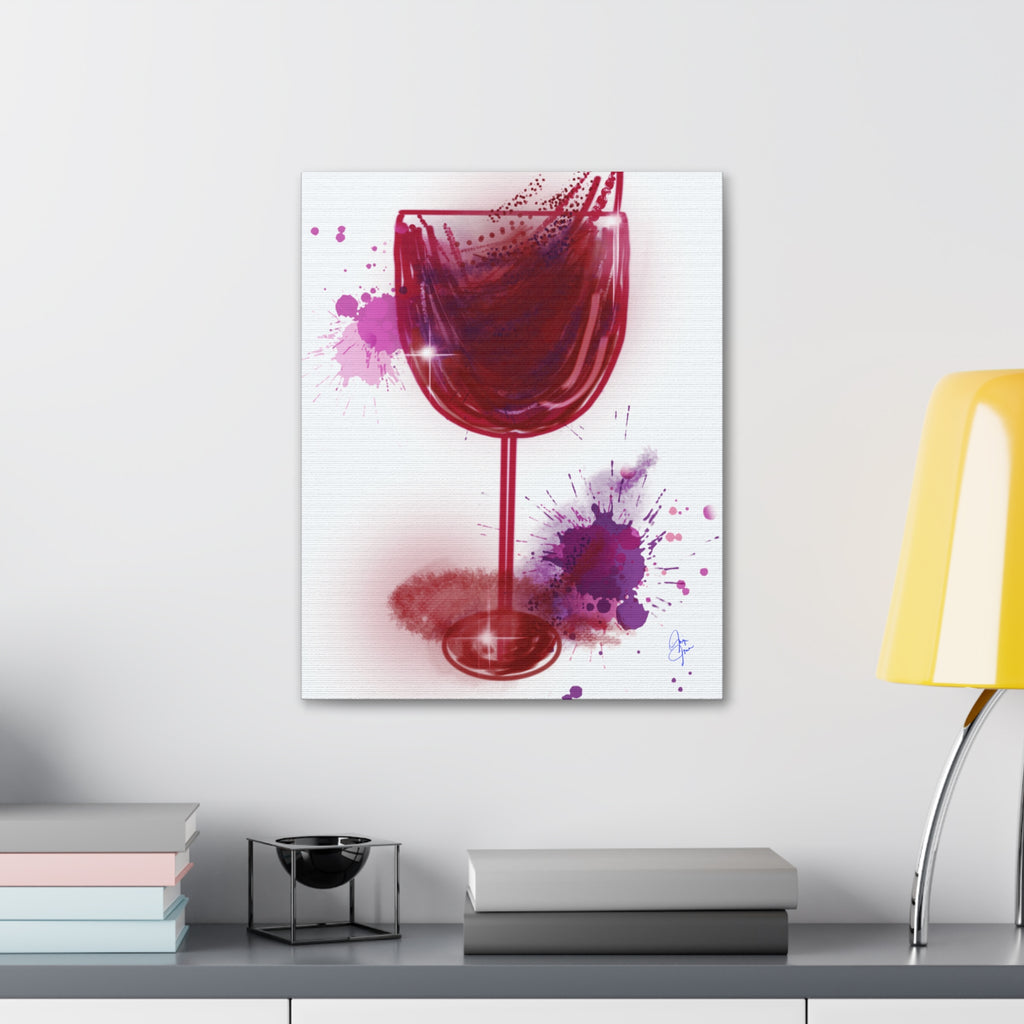 Wine Glass Art Canvas — Red Wine Splash Stretched Wall Art (1.5" Depth)