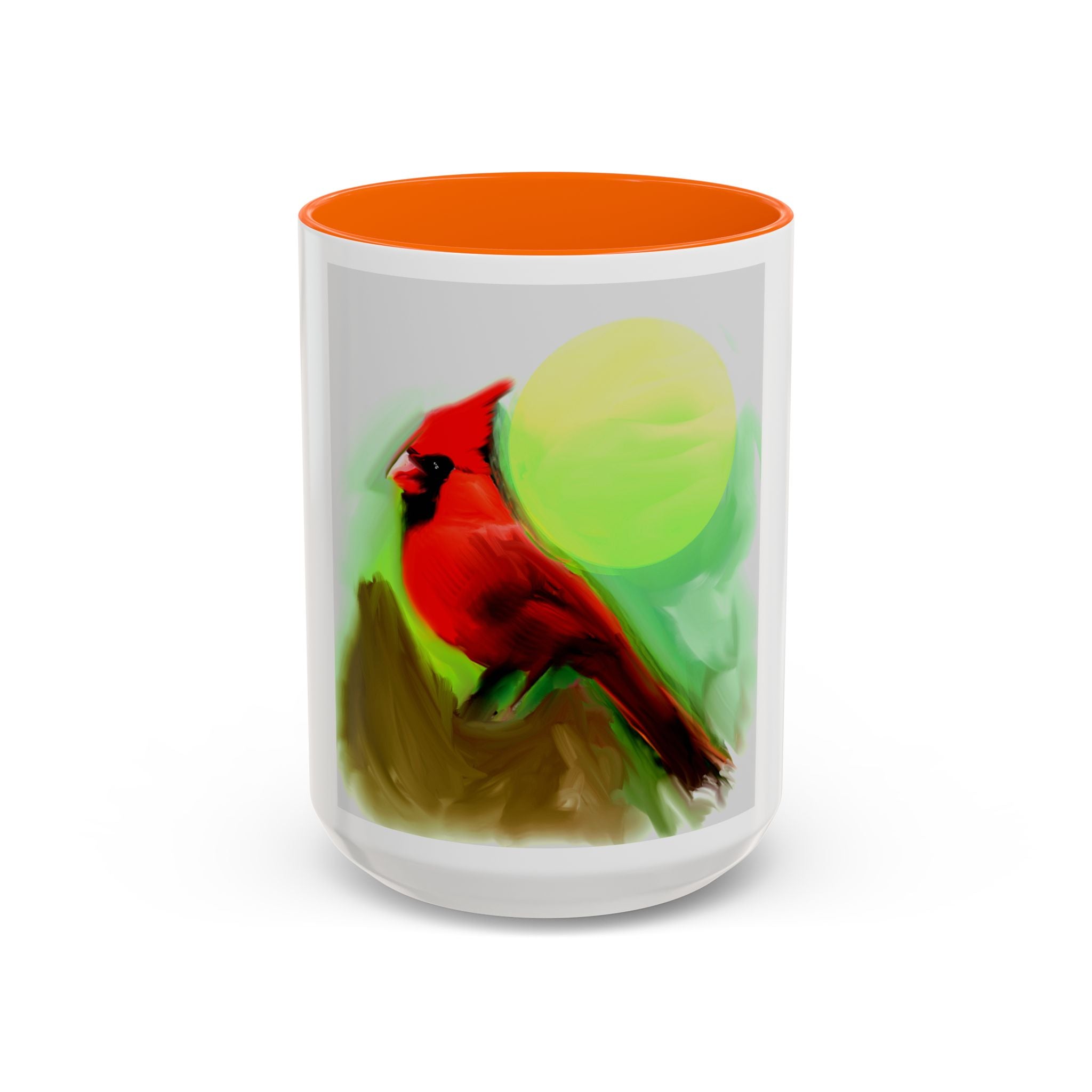 Cardinal Bird Accent Coffee Mug — Red Cardinal Sunrise Art Ceramic Mug (11/15 oz)