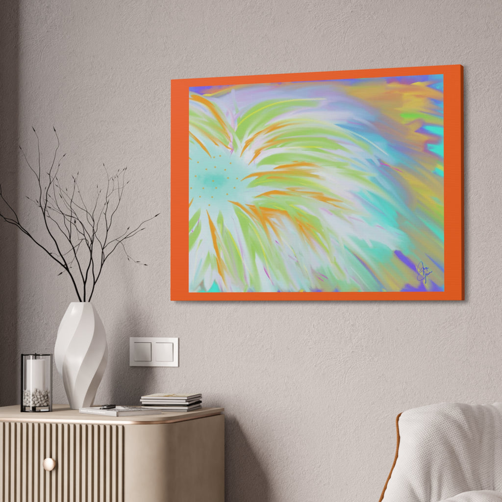 Abstract Sunburst Canvas Stretched Art - Turquoise, Lime & Coral Wall Decor