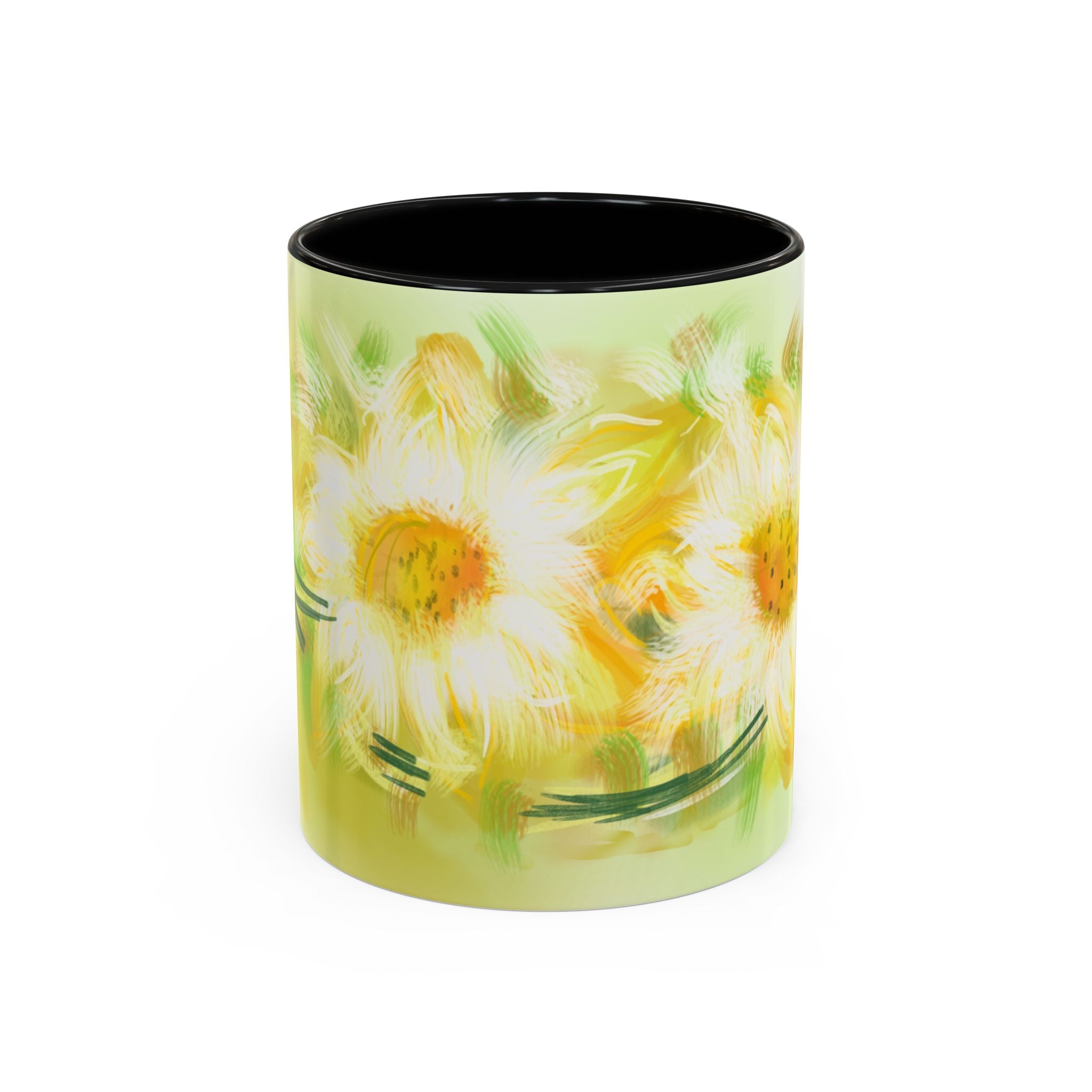 Sunlit Daisy Accent Coffee Mug — Yellow Floral 11/15oz