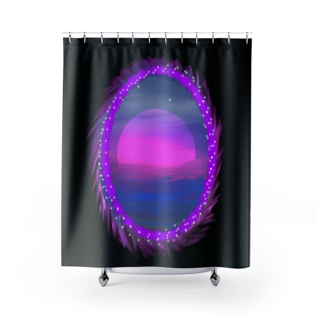 Mystic Neon Sunset Shower Curtain — Purple Galaxy Bath Decor