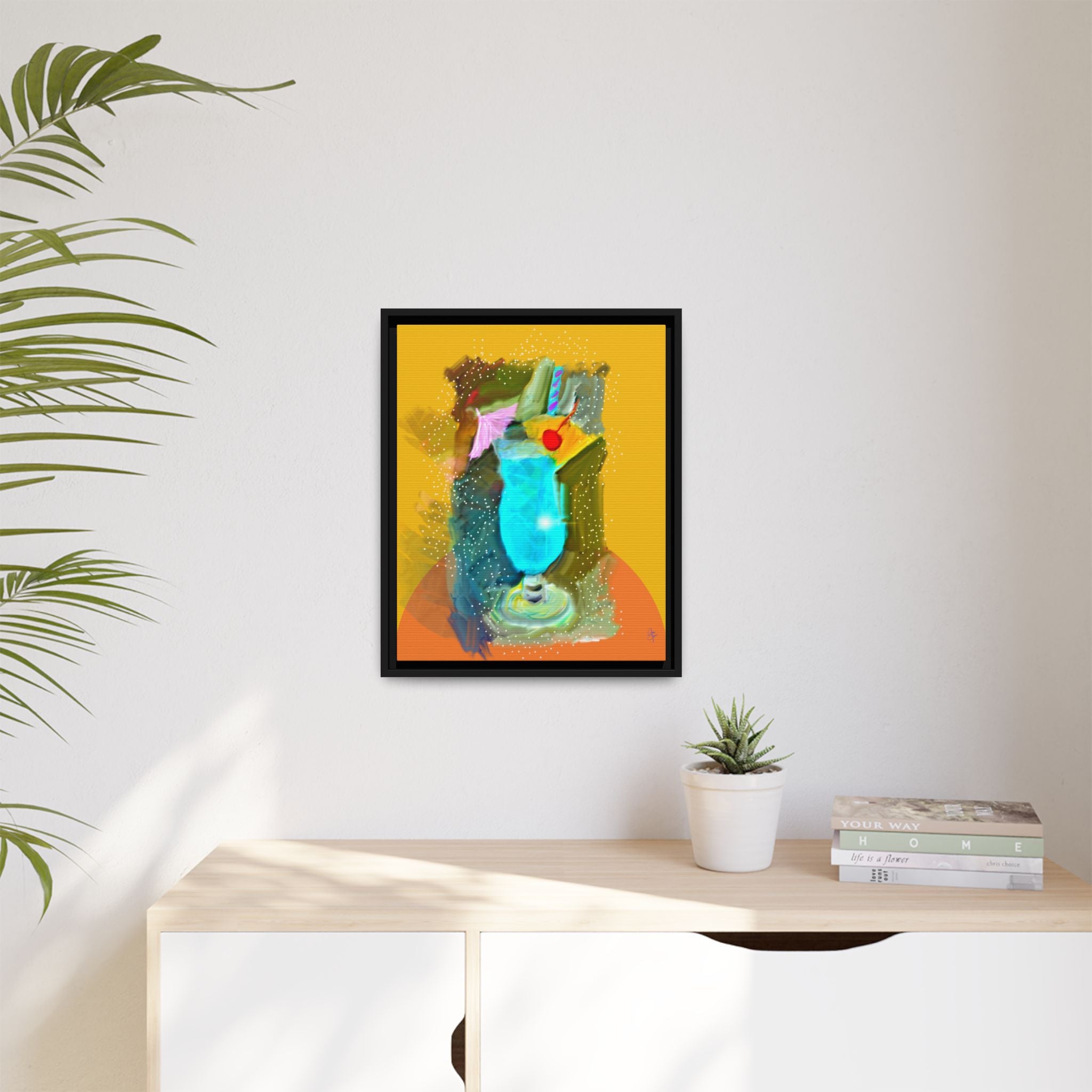 Tropical Blue Cocktail Canvas Print — Framed Matte Bar Art