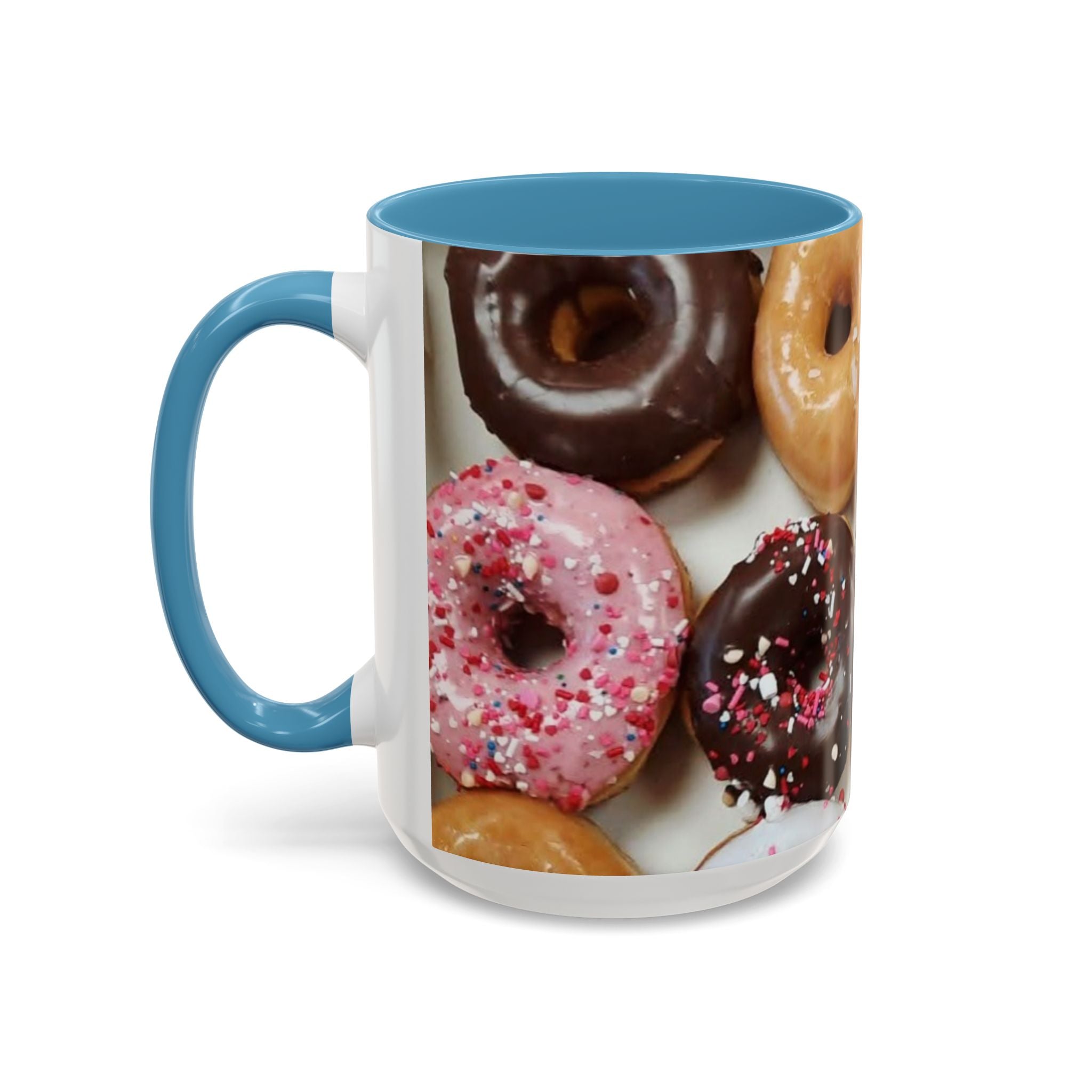 Donut Lover Accent Coffee Mug — Color Inside Rim & Handle, Photo-Print Assorted Donuts (11/15oz)