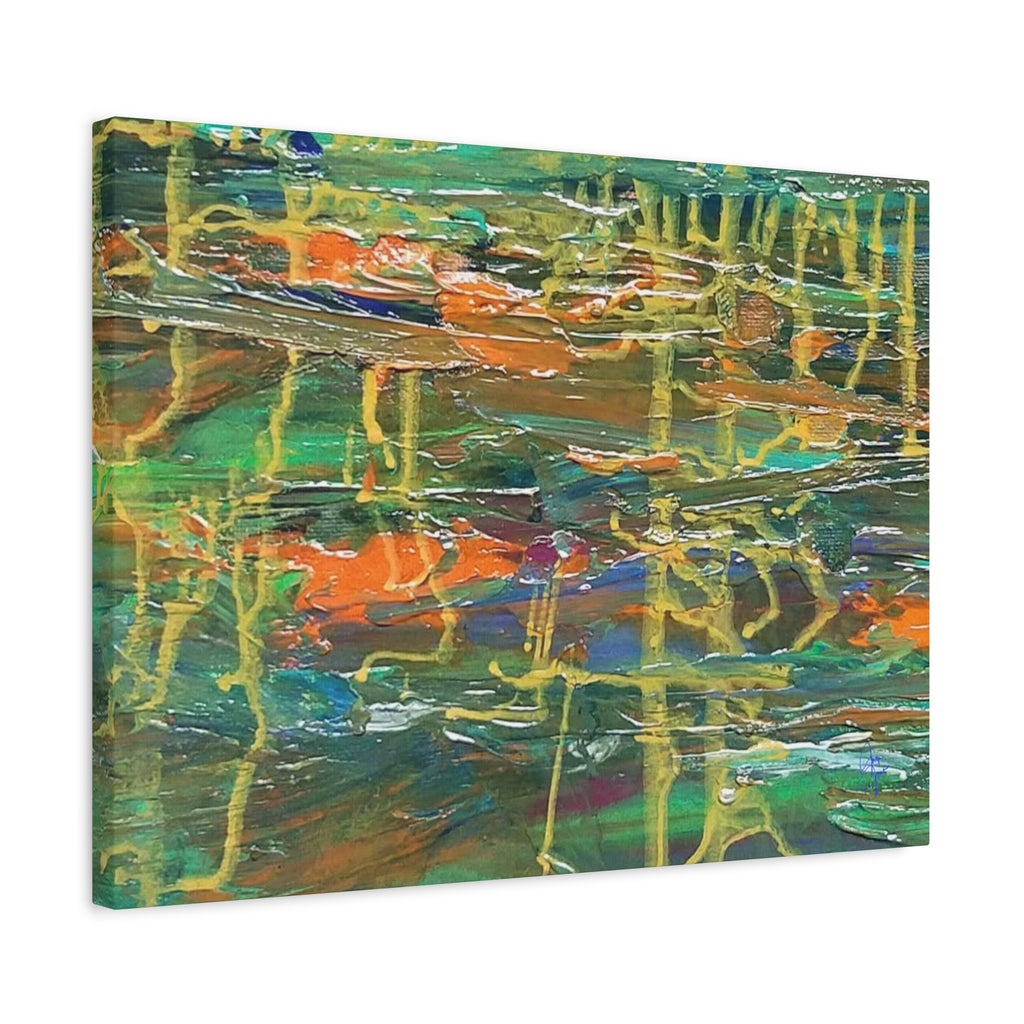 Abstract Green & Orange Matte Canvas Wall Art - Stretched 1.25"
