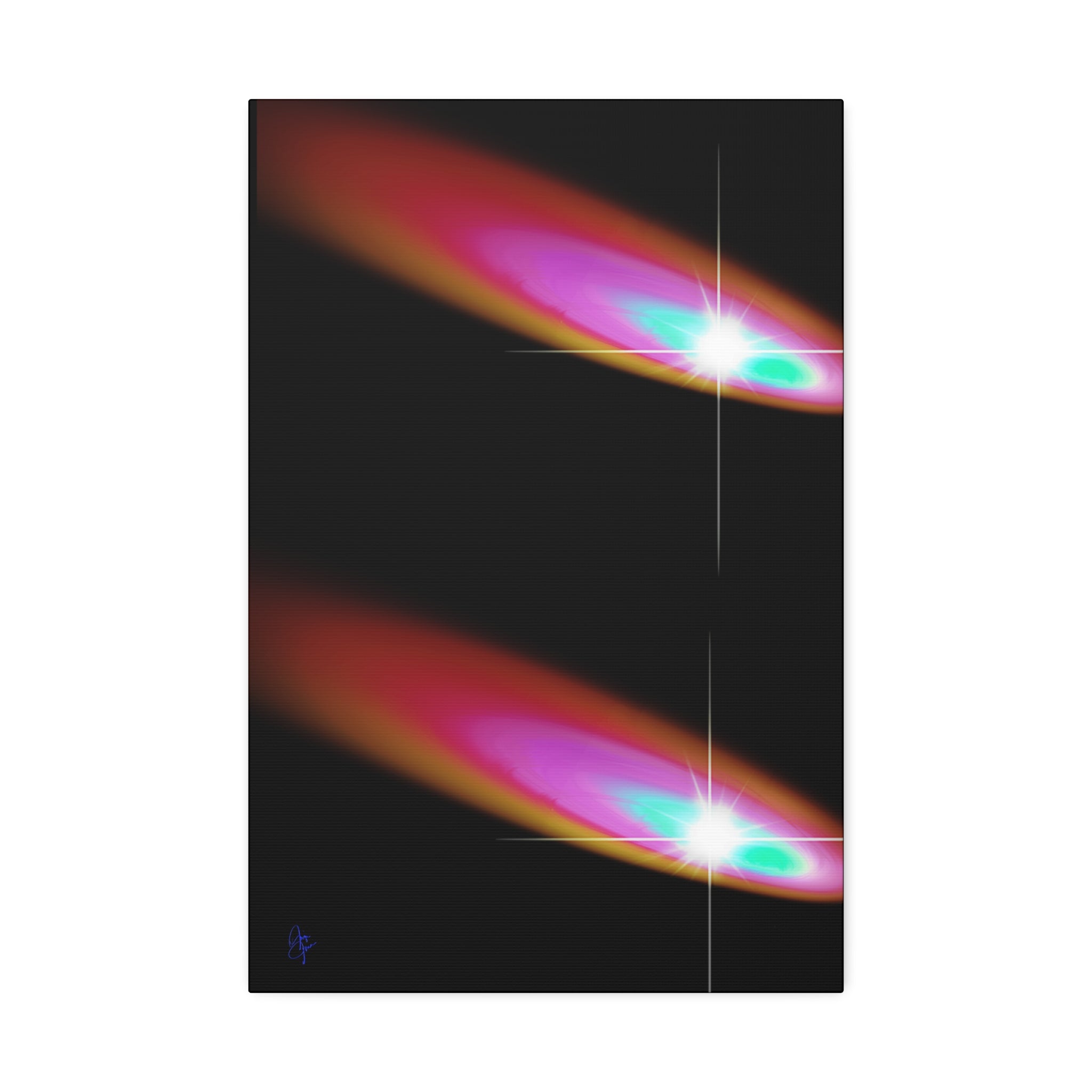 Abstract Neon Comet Canvas — Vibrant Turquoise & Pink Stretched Wall Art (1.5" Depth)