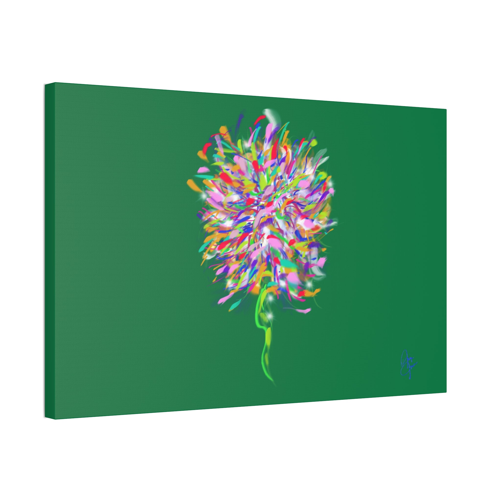 Abstract Floral Burst Canvas Print — Colorful Flower Wall Art on Deep Blue
