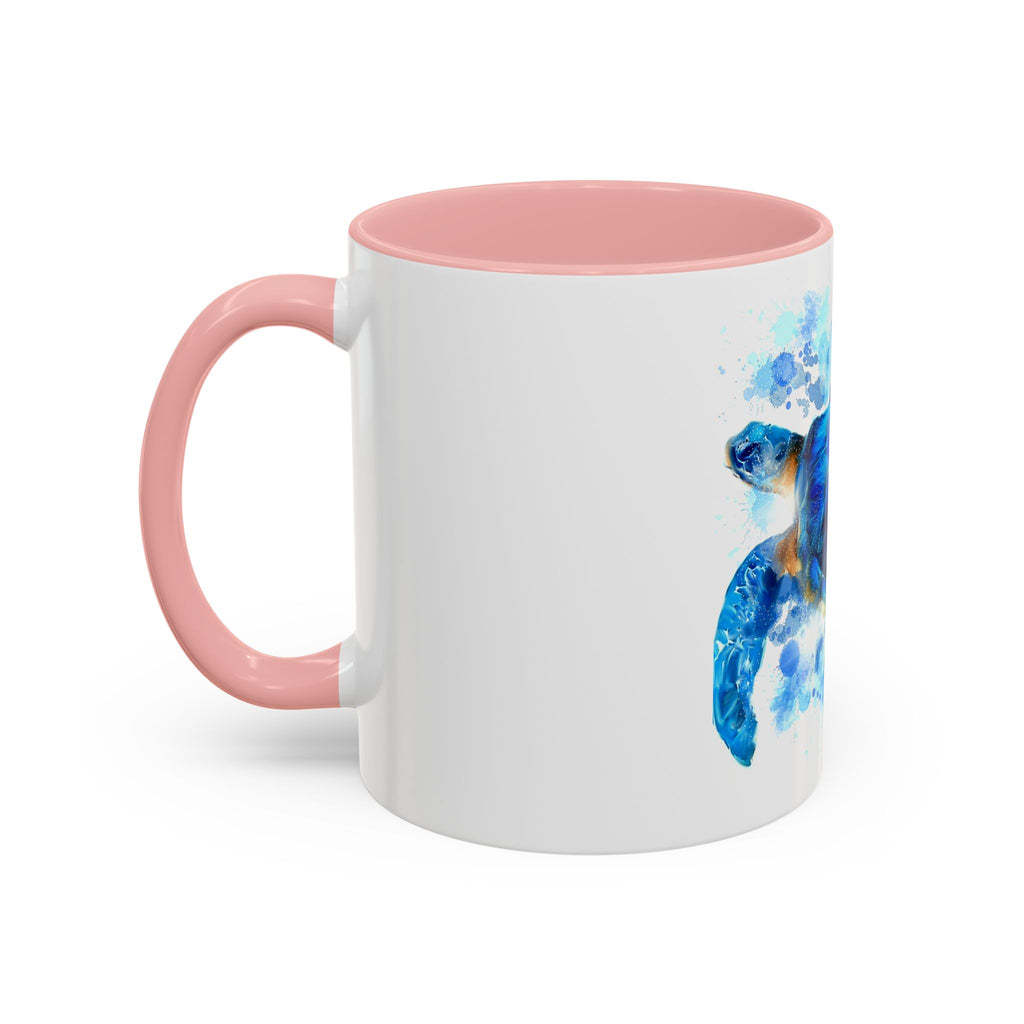 Blue Sea Turtle Accent Coffee Mug — Watercolor Ocean Turtle 11/15oz