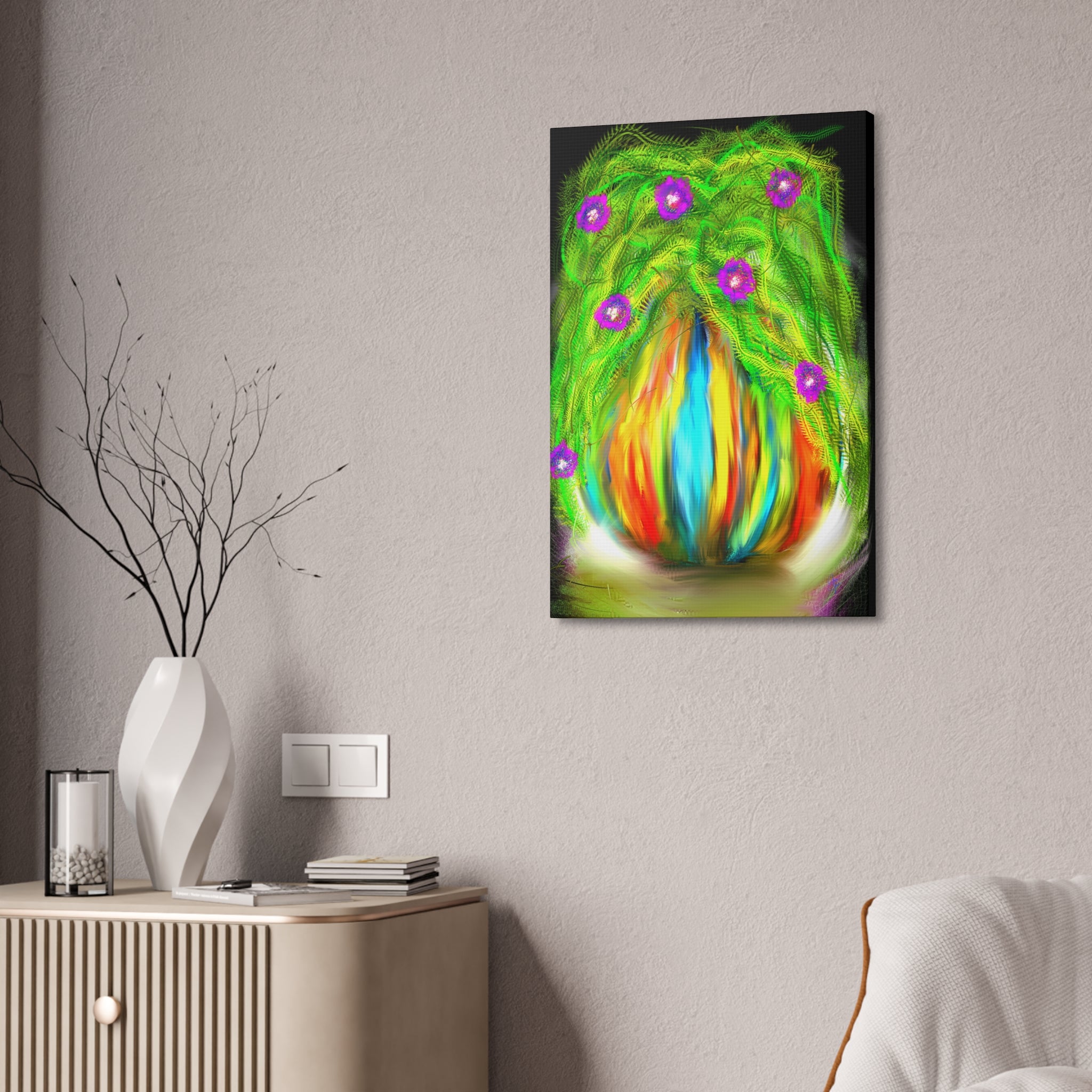 Abstract Floral Canvas Print — Colorful Blooming Vase Wall Art