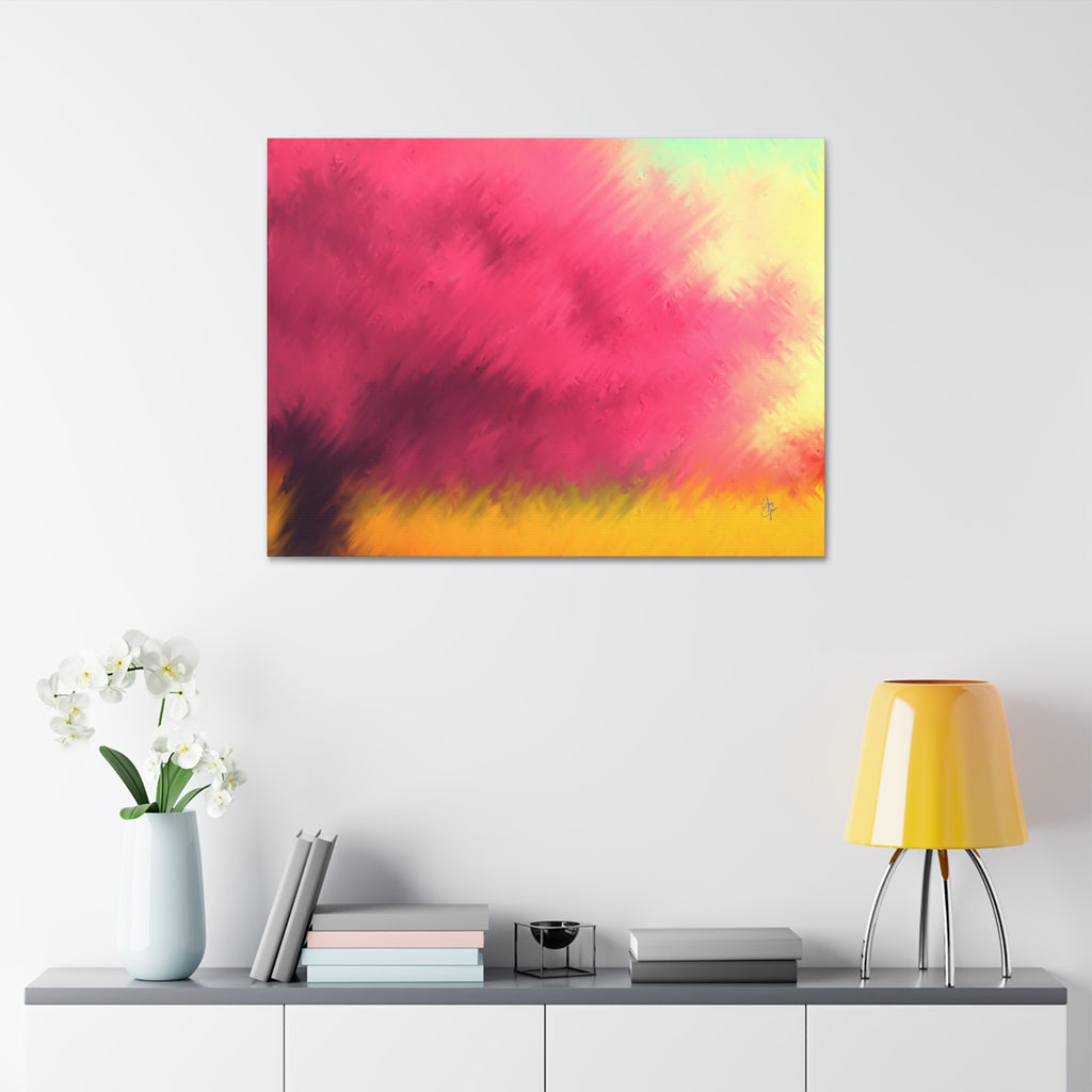 Abstract Sunset Canvas - Pink & Gold Stretched Wall Art