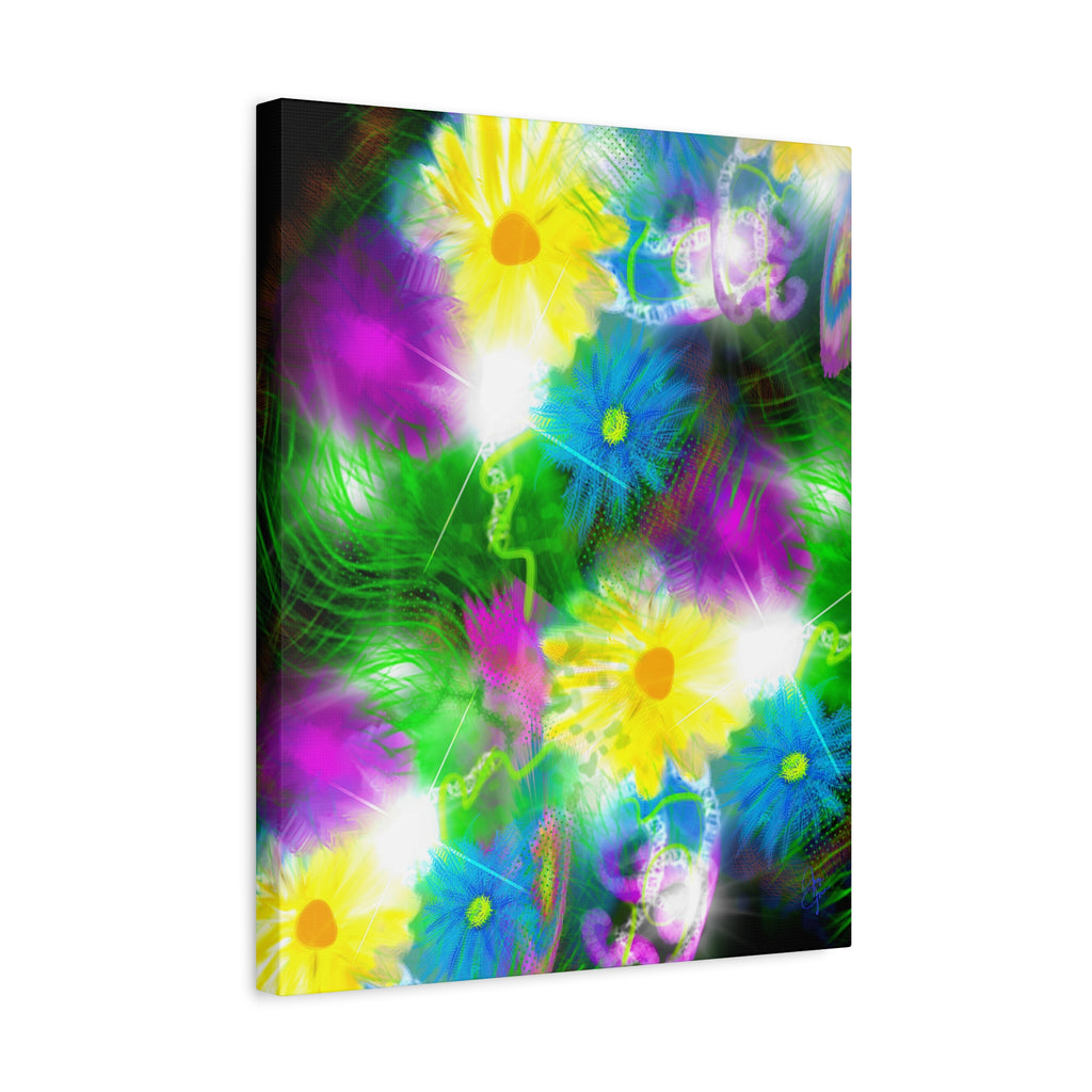 Bright Floral Abstract Matte Canvas Wall Art — Vibrant Daisy Pop
