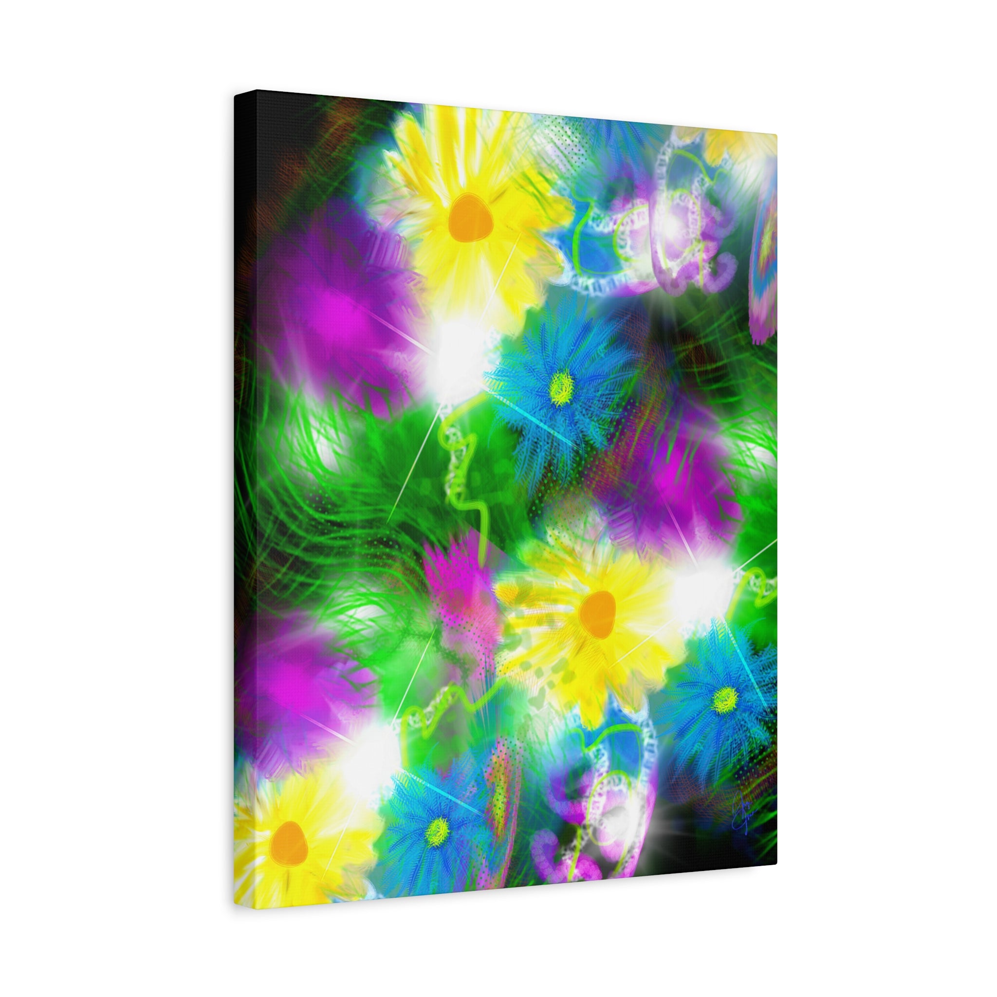 Bright Floral Abstract Matte Canvas Wall Art — Vibrant Daisy Pop