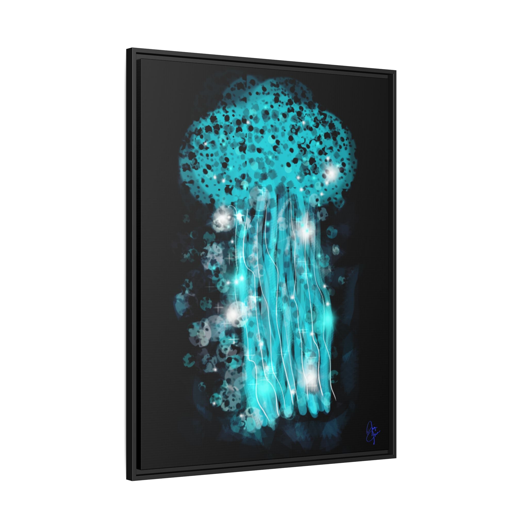 Glowing Jellyfish Art Print — Framed Matte Canvas