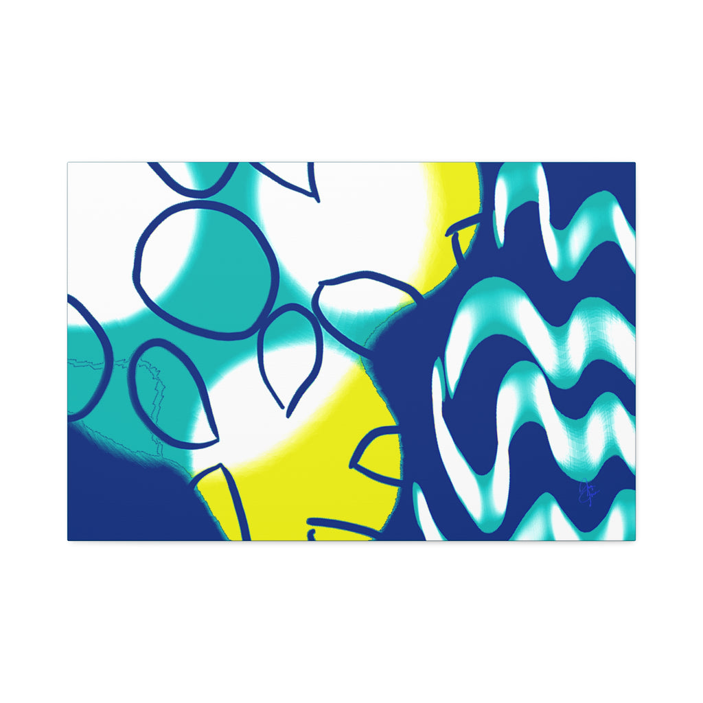 Abstract Ocean Waves Jellyfish Canvas Art — Blue & Teal Modern Wall Decor, Stretched 1.5"