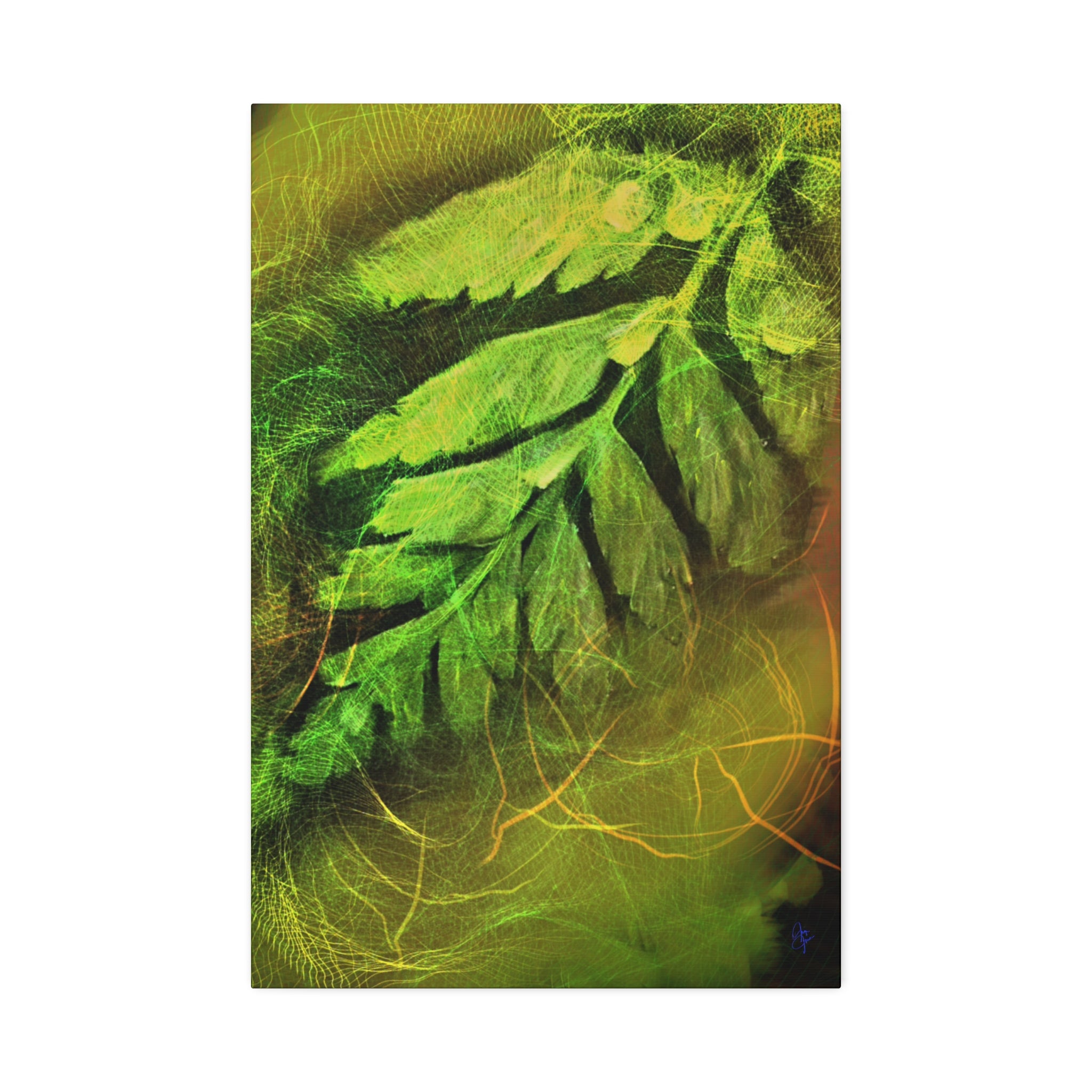 Botanical Leaf Art Canvas — Green Fern Stretched Canvas (1.5" Depth)