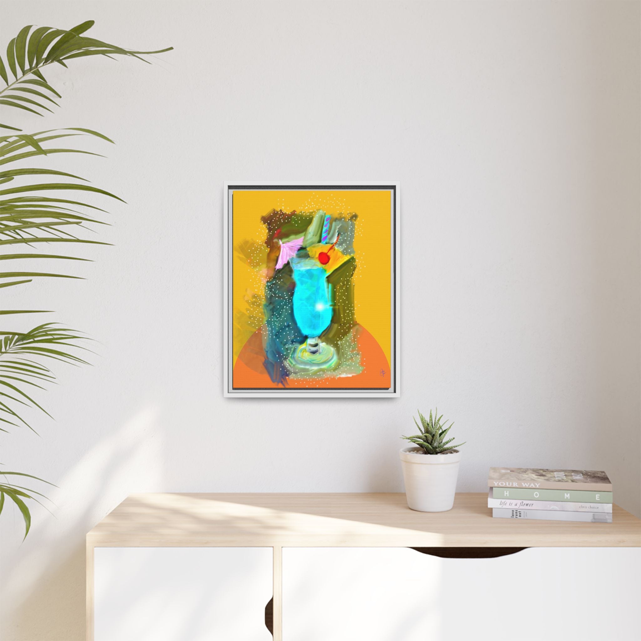 Tropical Blue Cocktail Canvas Print — Framed Matte Bar Art
