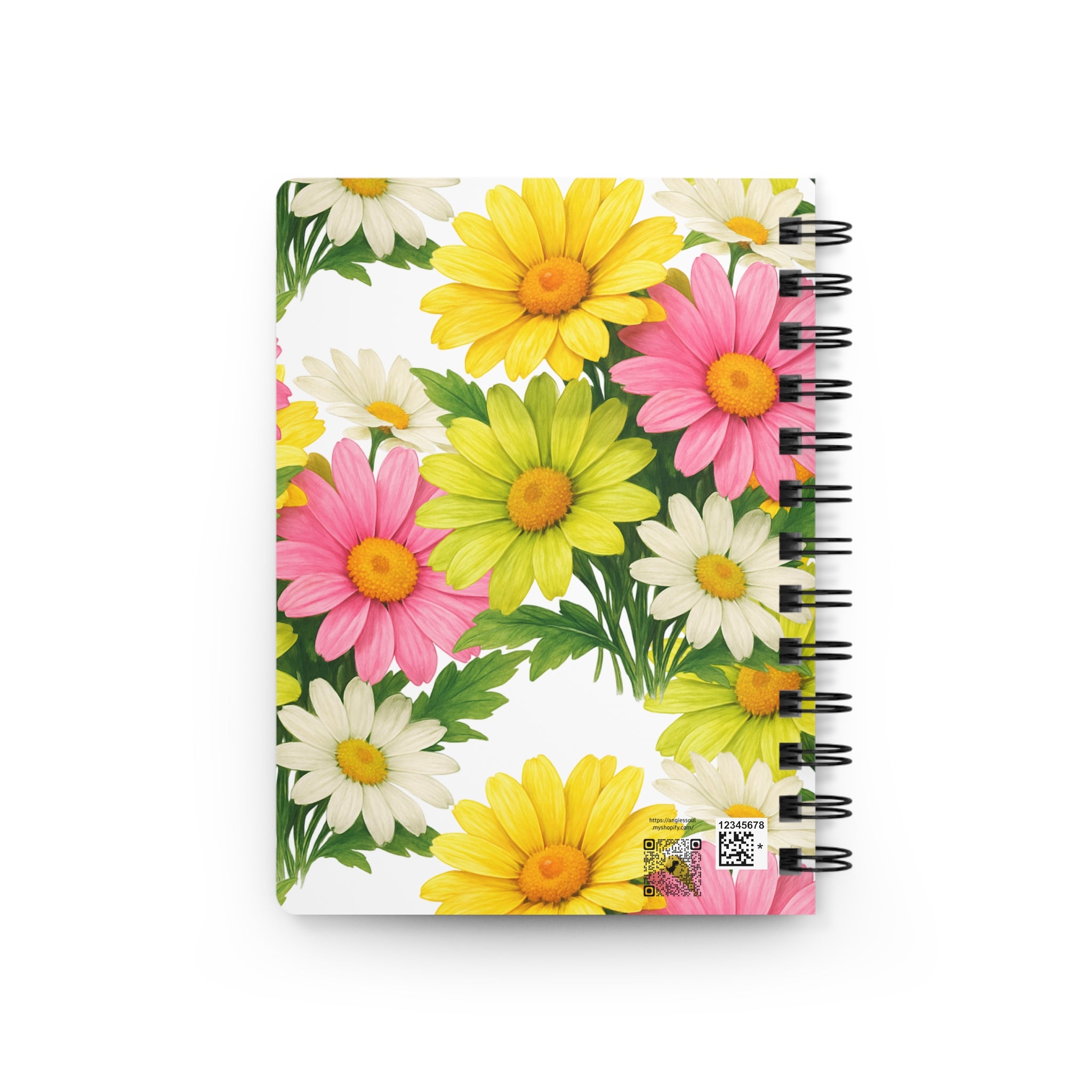 Daisy Floral Spiral Notebook — Bright Pink, Yellow & White Garden Journal