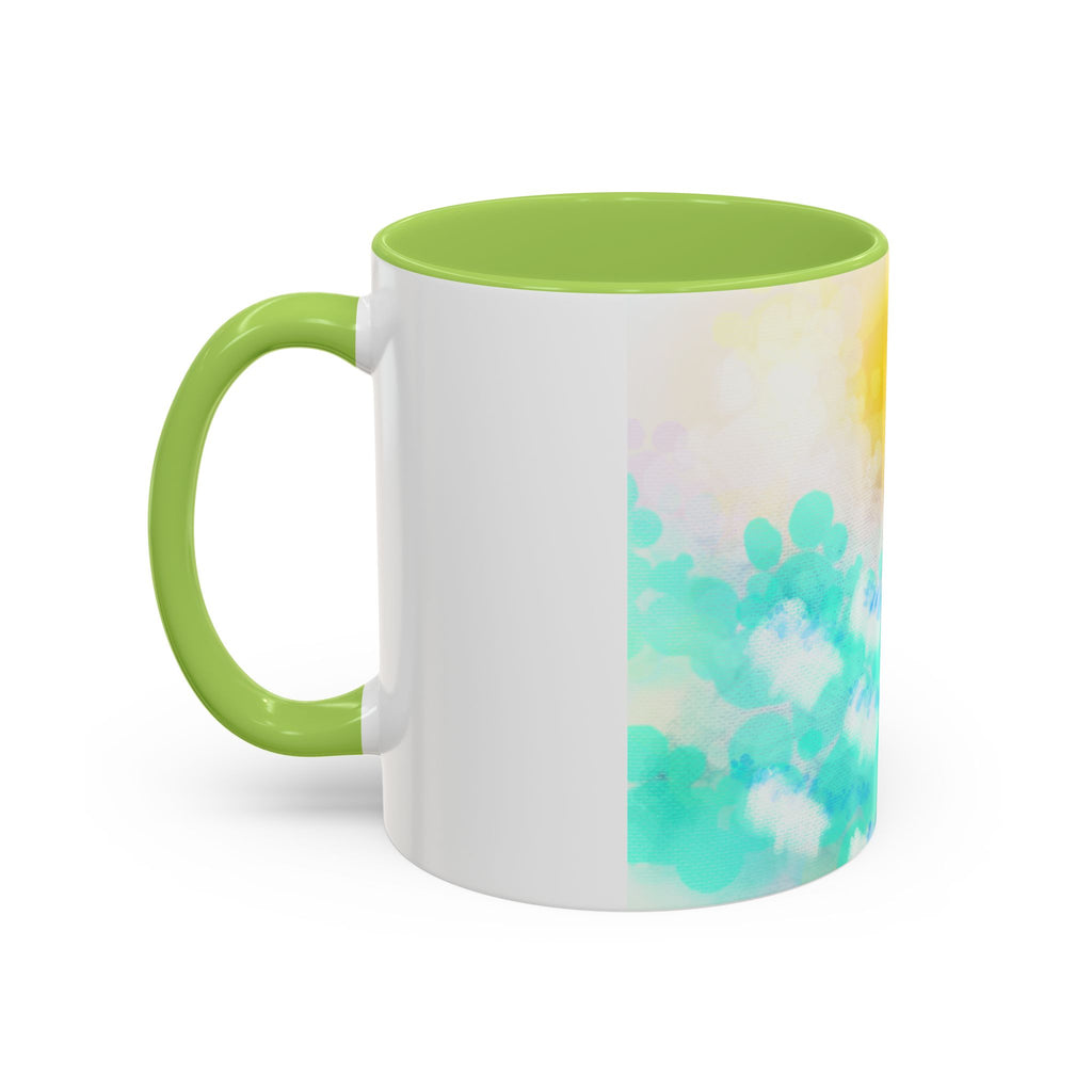 Sunrise Watercolor Accent Coffee Mug — Bright Abstract Teal & Yellow Ceramic