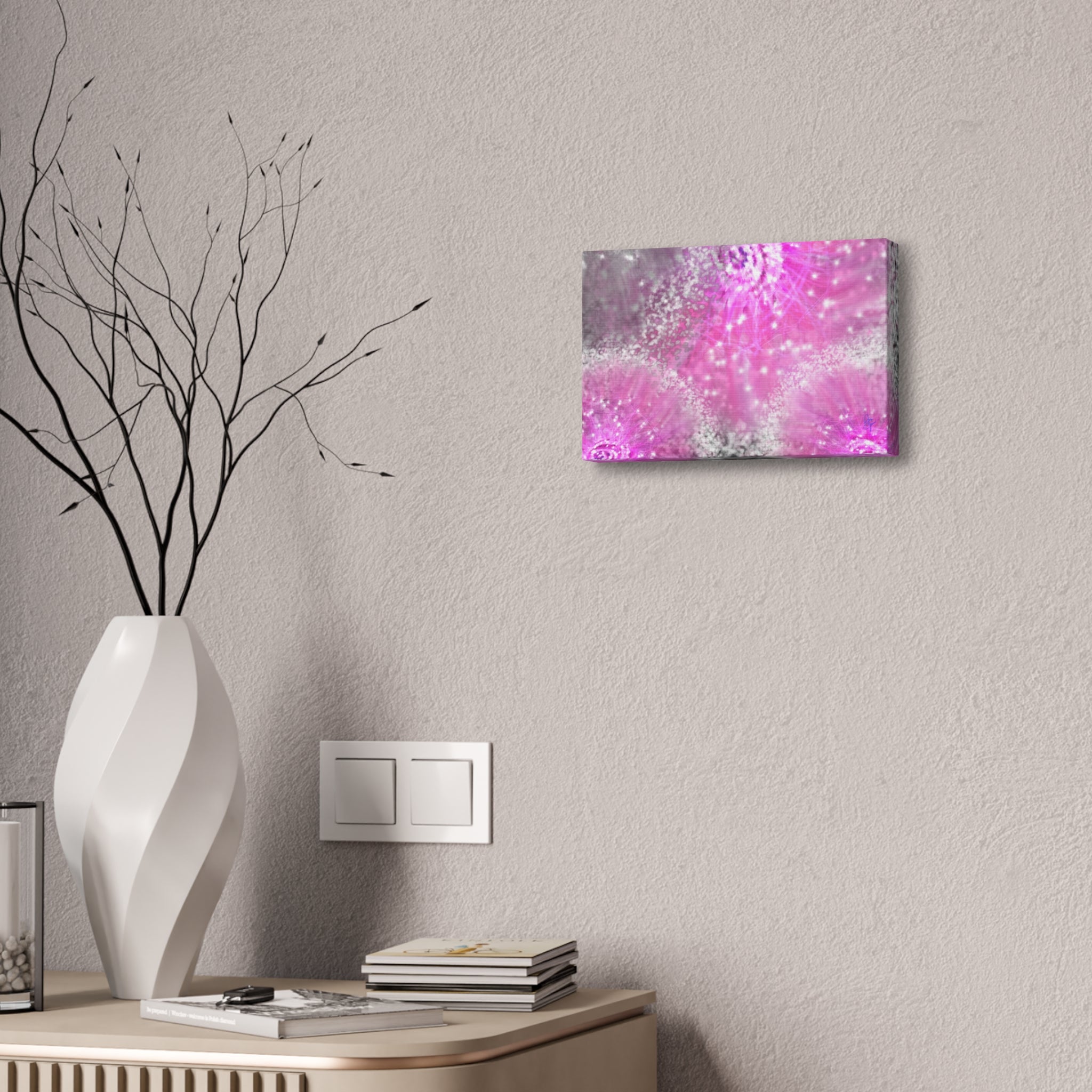 Pink Sparkle Floral Canvas Print — Abstract Dandelion Wall Art (Stretched 1.5")