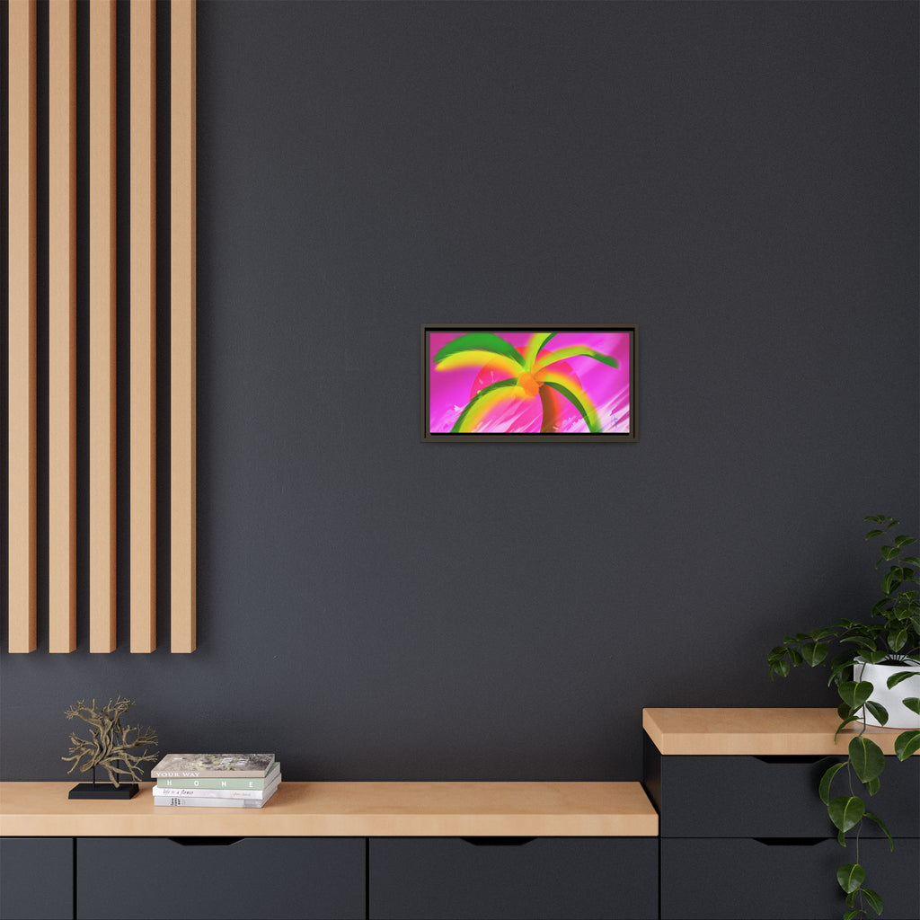 Framed Matte Canvas Print — Neon Palm Beach Art