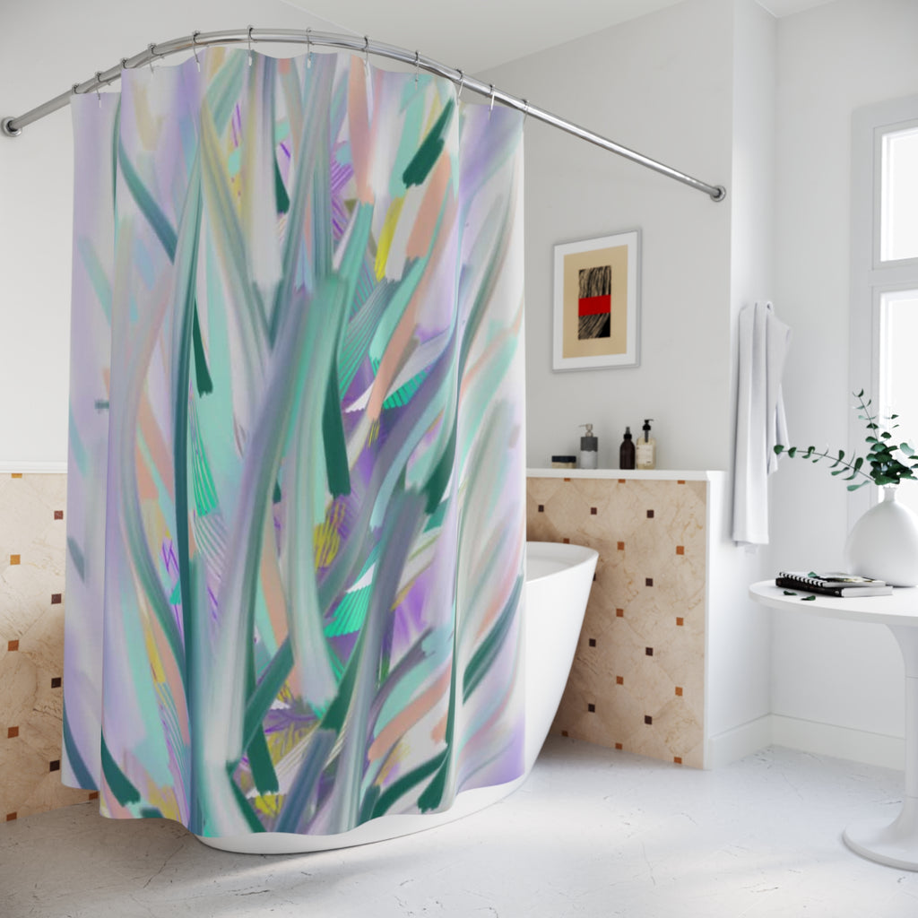 Pastel Abstract Grass Shower Curtain — Serene Botanical Bathroom Décor