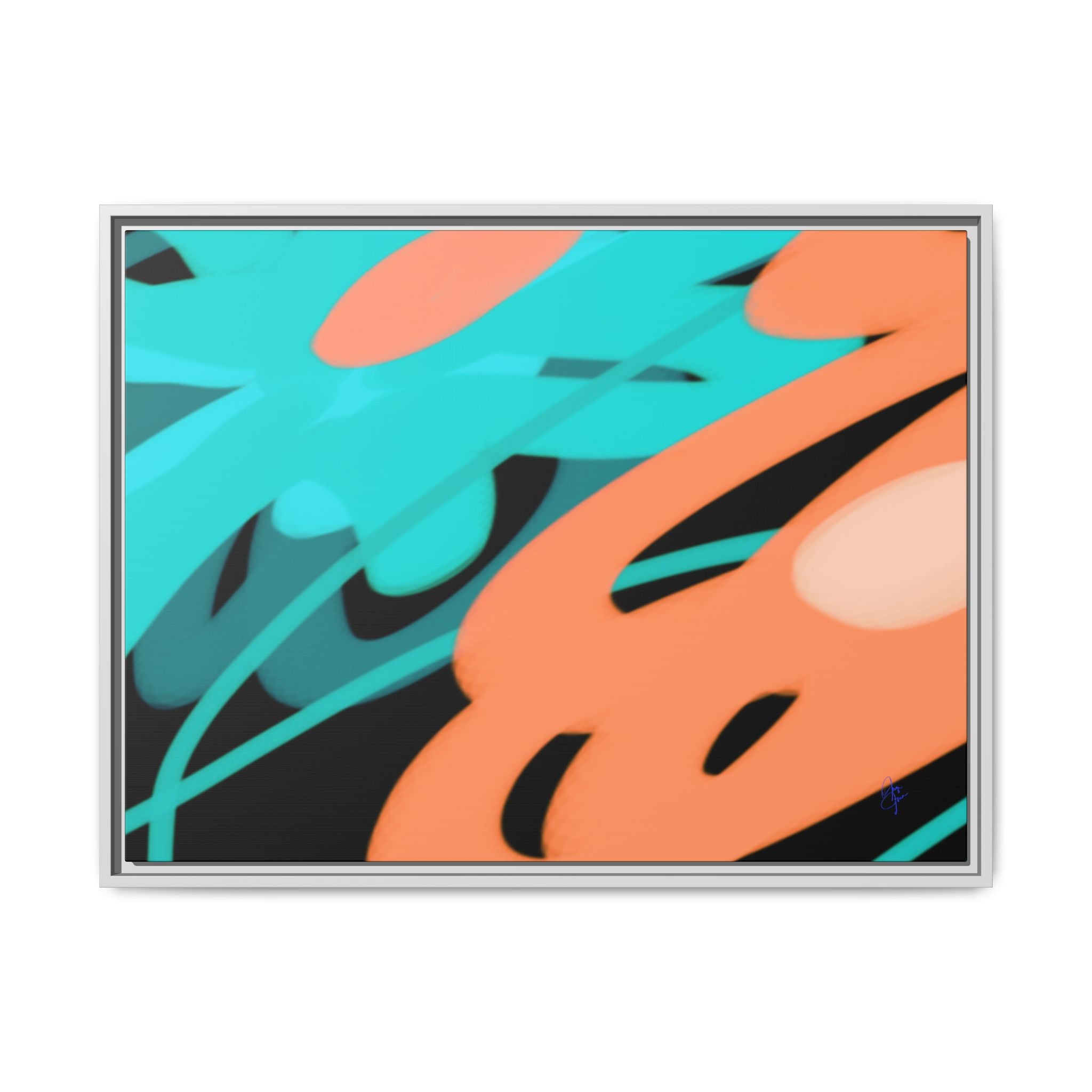 Abstract Teal & Coral Splash Framed Canvas