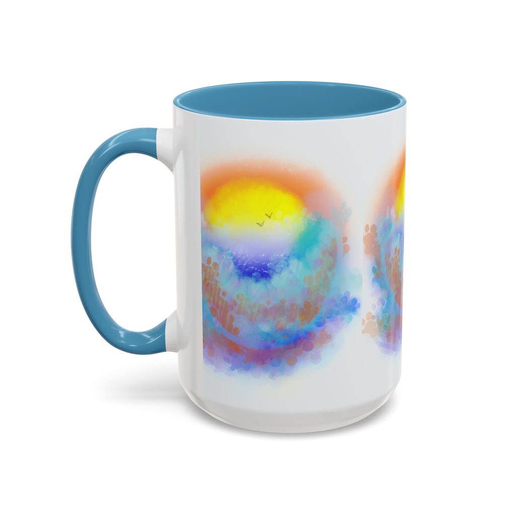 Sunrise Watercolor Accent Coffee Mug — Colorful Ocean Sunrise Art (11/15 oz)