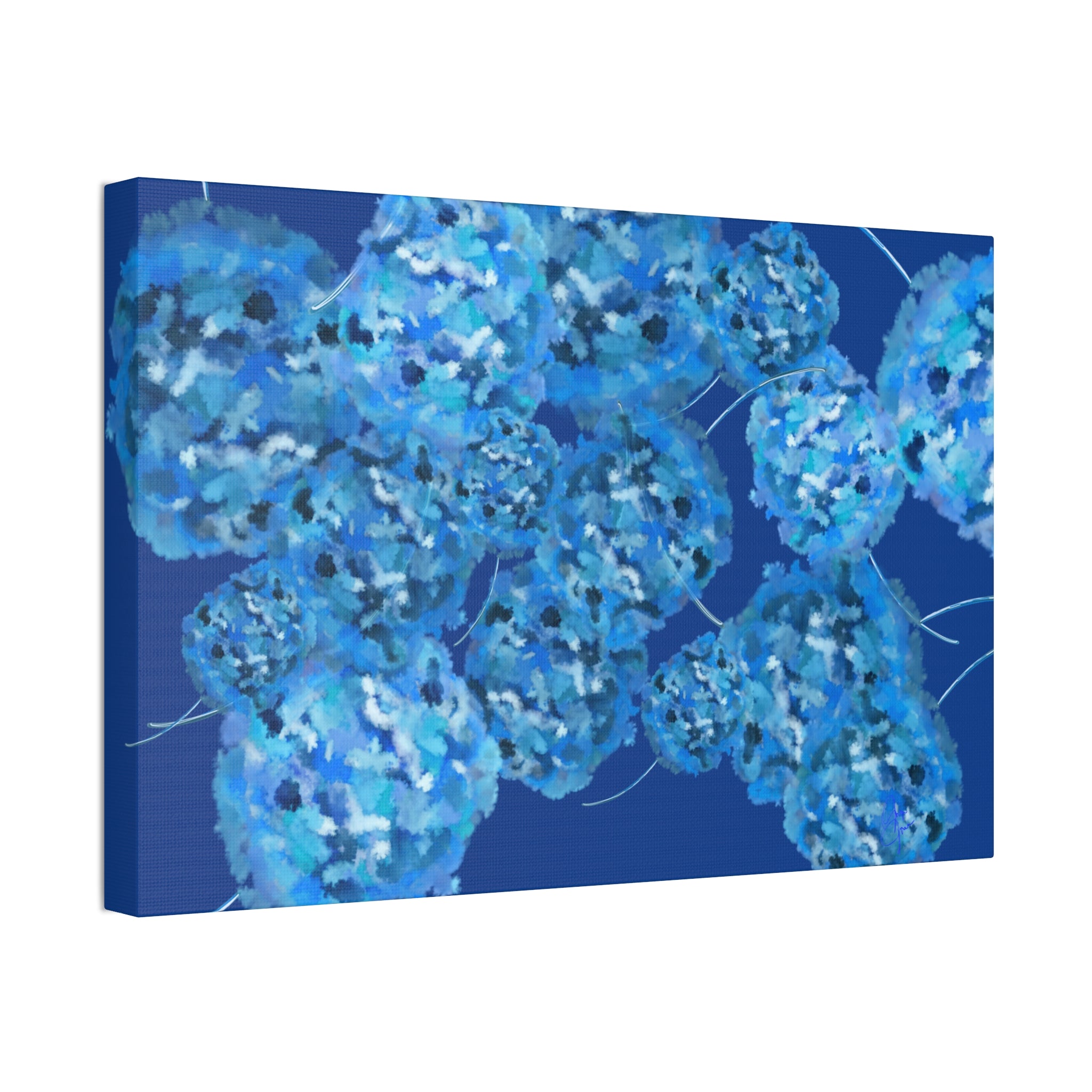 Blue Hydrangea Canvas Wall Art — Abstract Floral Stretched Canvas (1.5" Depth)