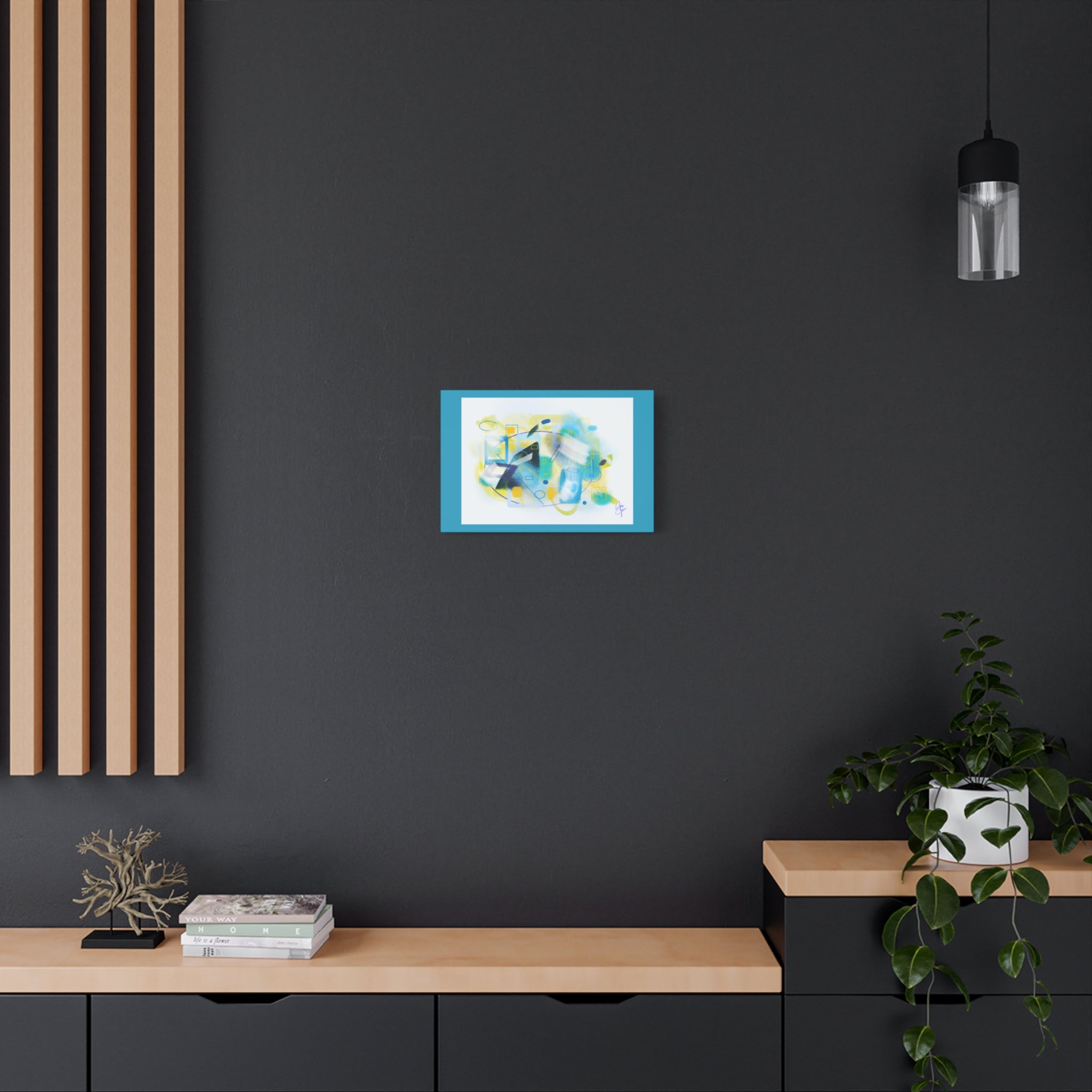 Abstract Blue & Yellow Geometry Canvas Print — Modern Stretched Wall Art