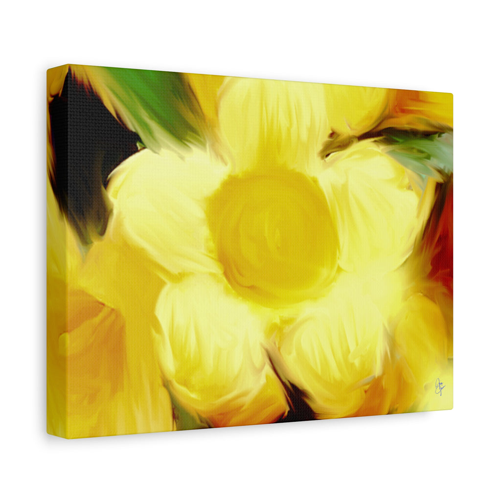 Yellow Floral Canvas Wall Art – Bright Sunflower-Style Painting, Matte Stretched Print