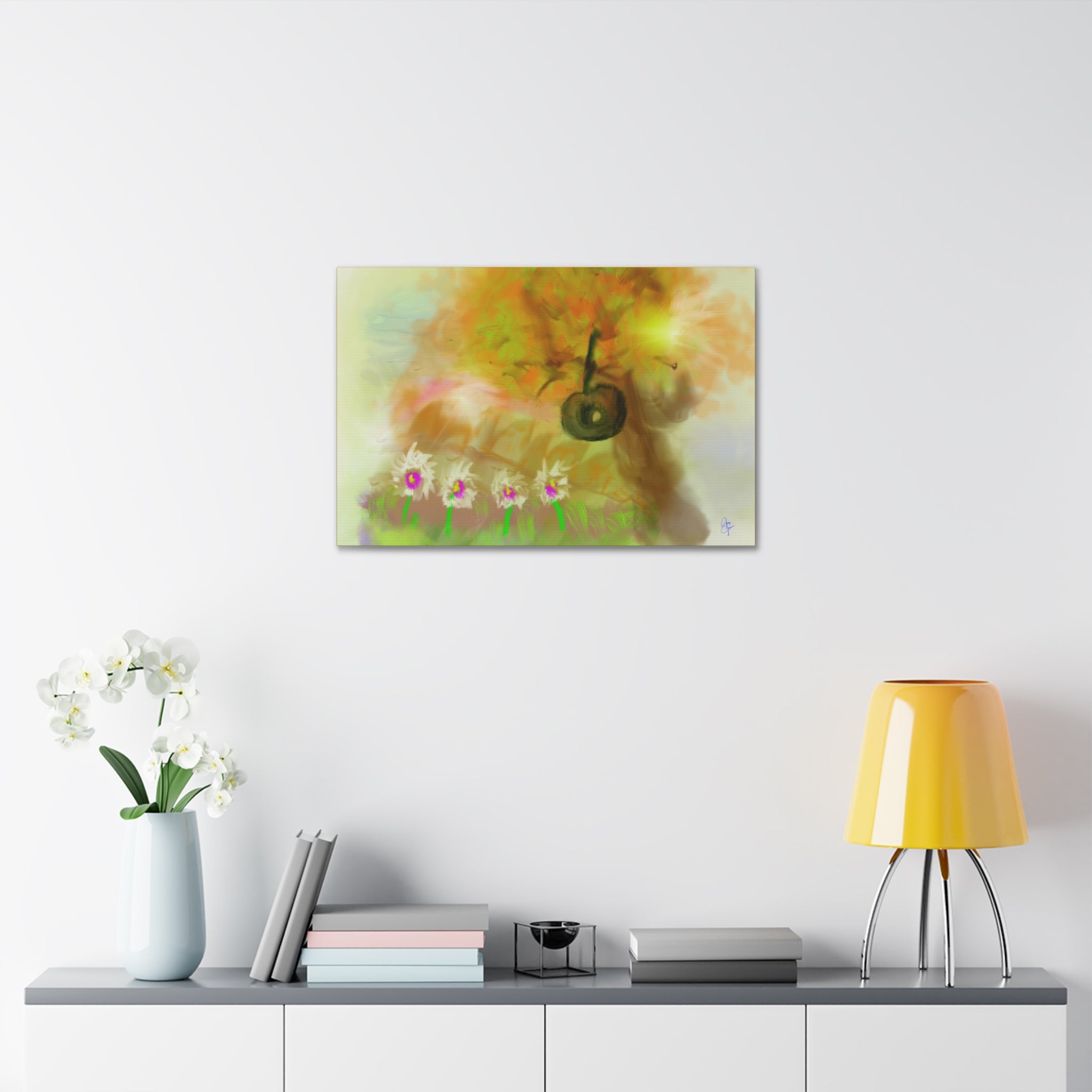 Whimsical Yard Canvas Print — Tire Swing & Broken Fence Stretched 1.5"