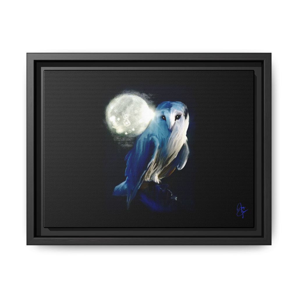 Moonlight Owl Matte Framed Canvas — Mystical Blue Owl Wall Art
