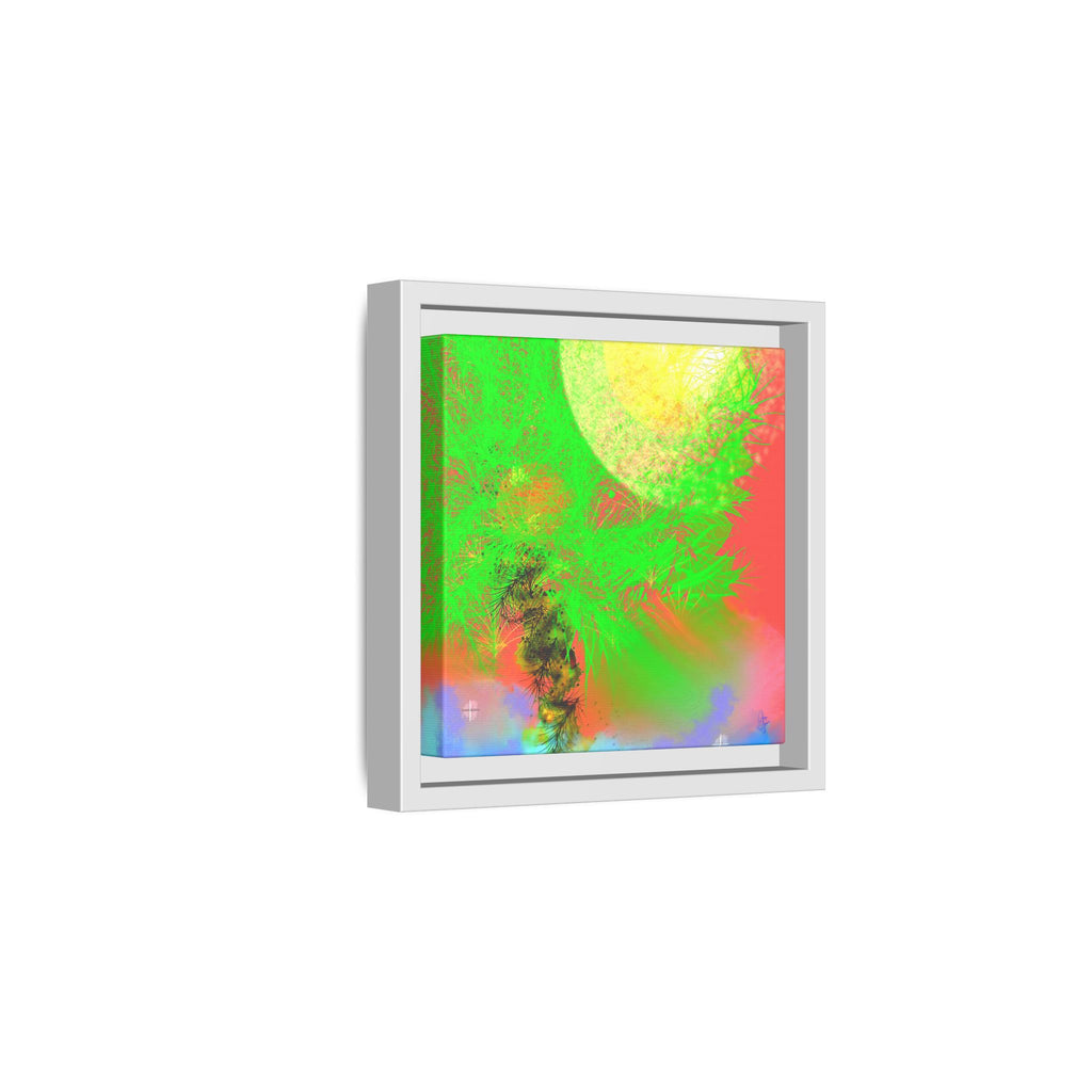 Abstract Neon Tree Matte Canvas Framed Art — Vibrant Green Moon Landscape