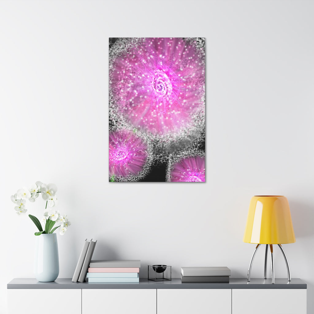Pink Sparkle Floral Canvas Print — Abstract Dandelion Wall Art (Stretched 1.5")