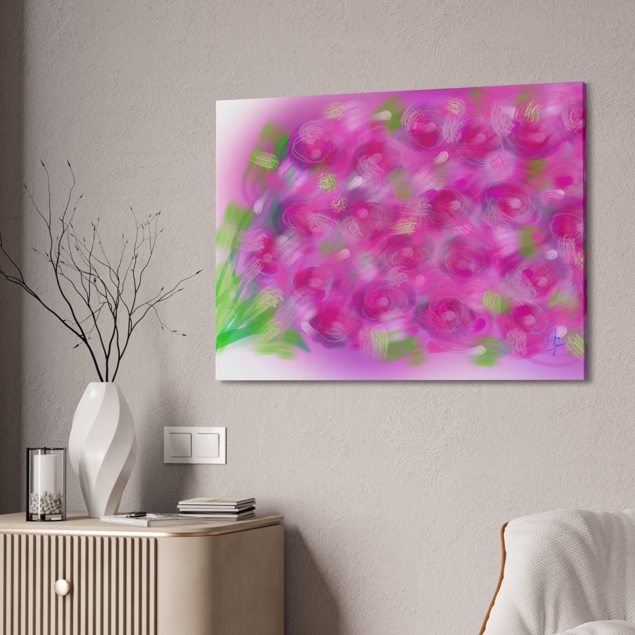 Pink Floral Abstract Canvas Print — Stretched 1.5" Wall Art