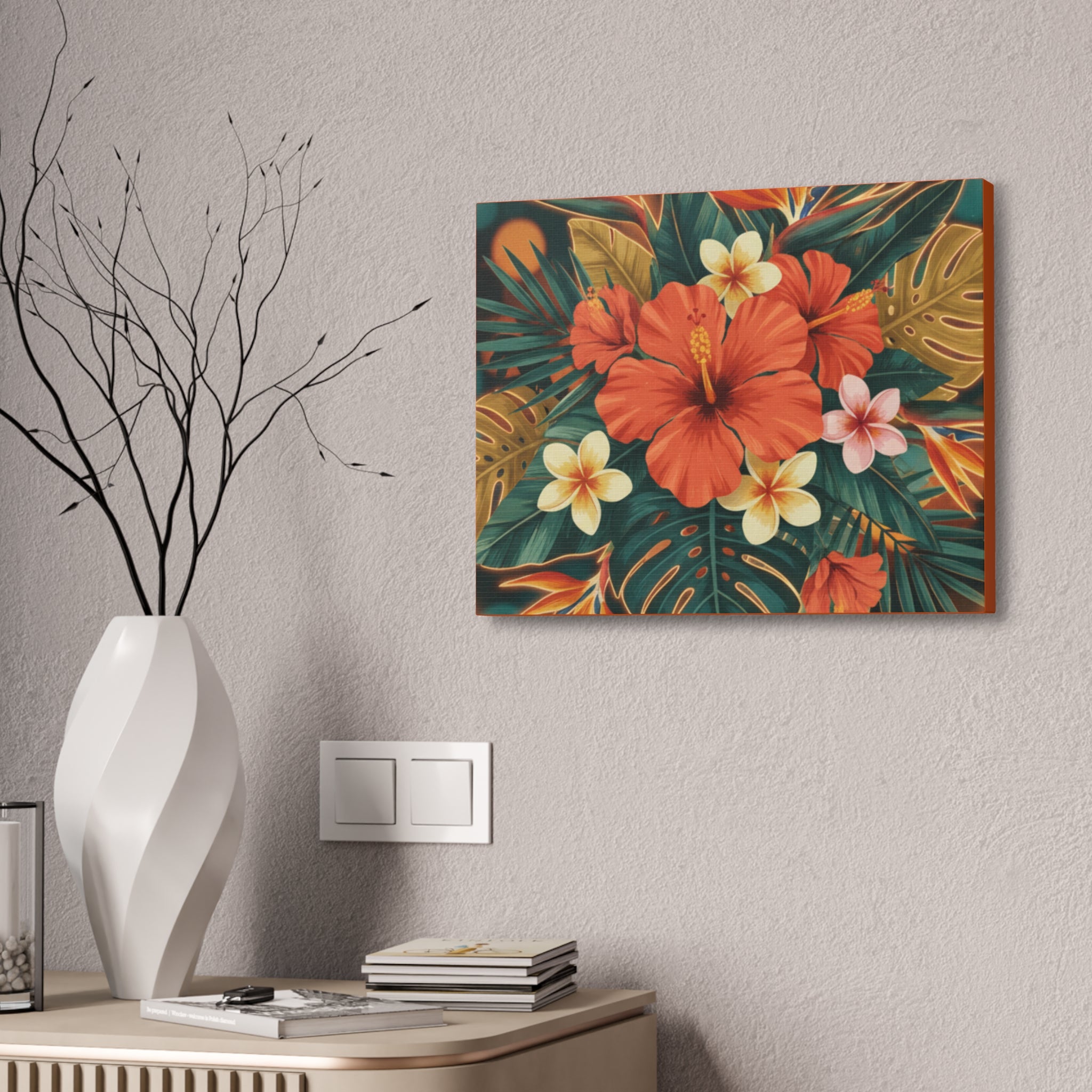 Tropical Hibiscus Canvas Wall Art — Vibrant Floral Stretched Canvas