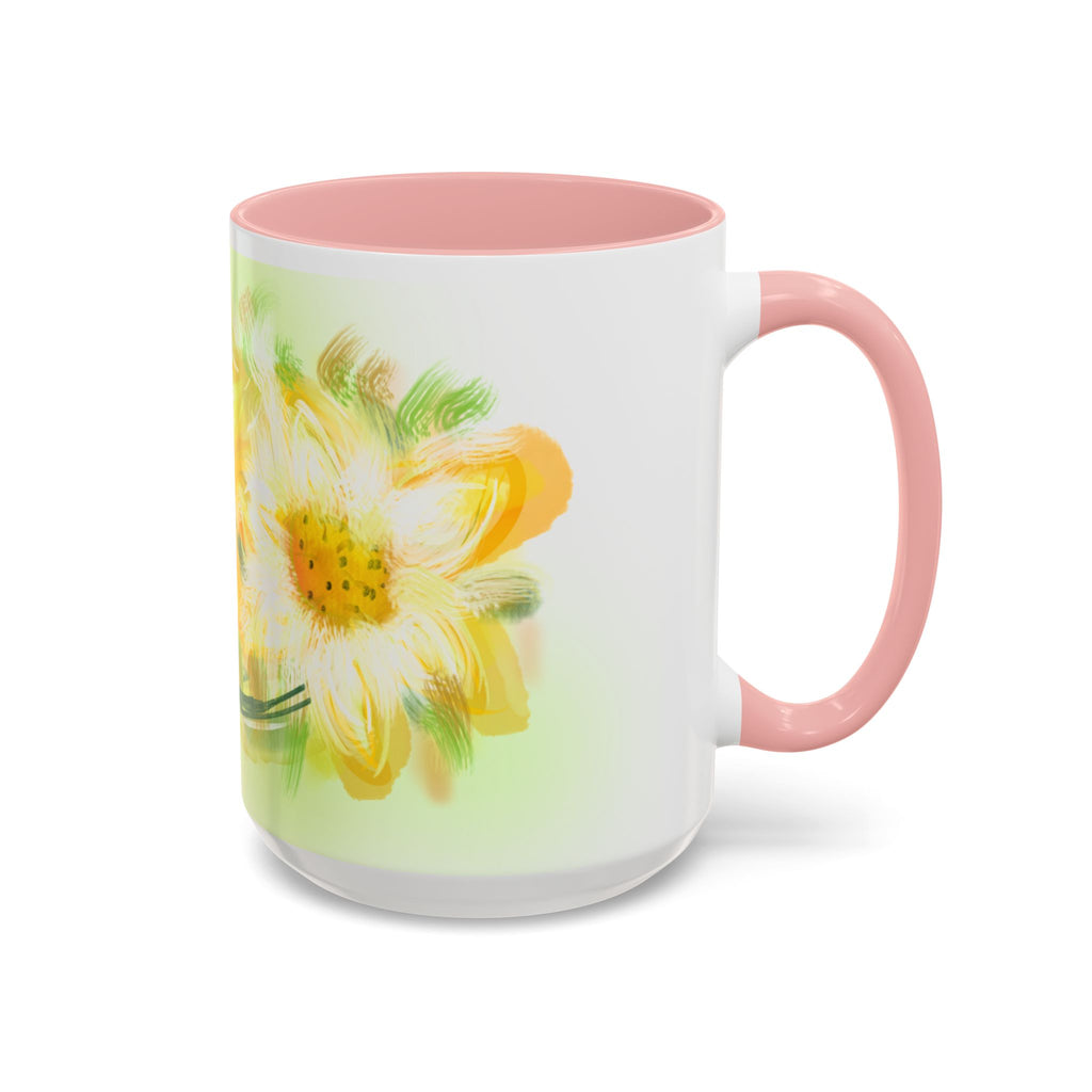 Sunlit Daisy Accent Coffee Mug — Yellow Floral 11/15oz